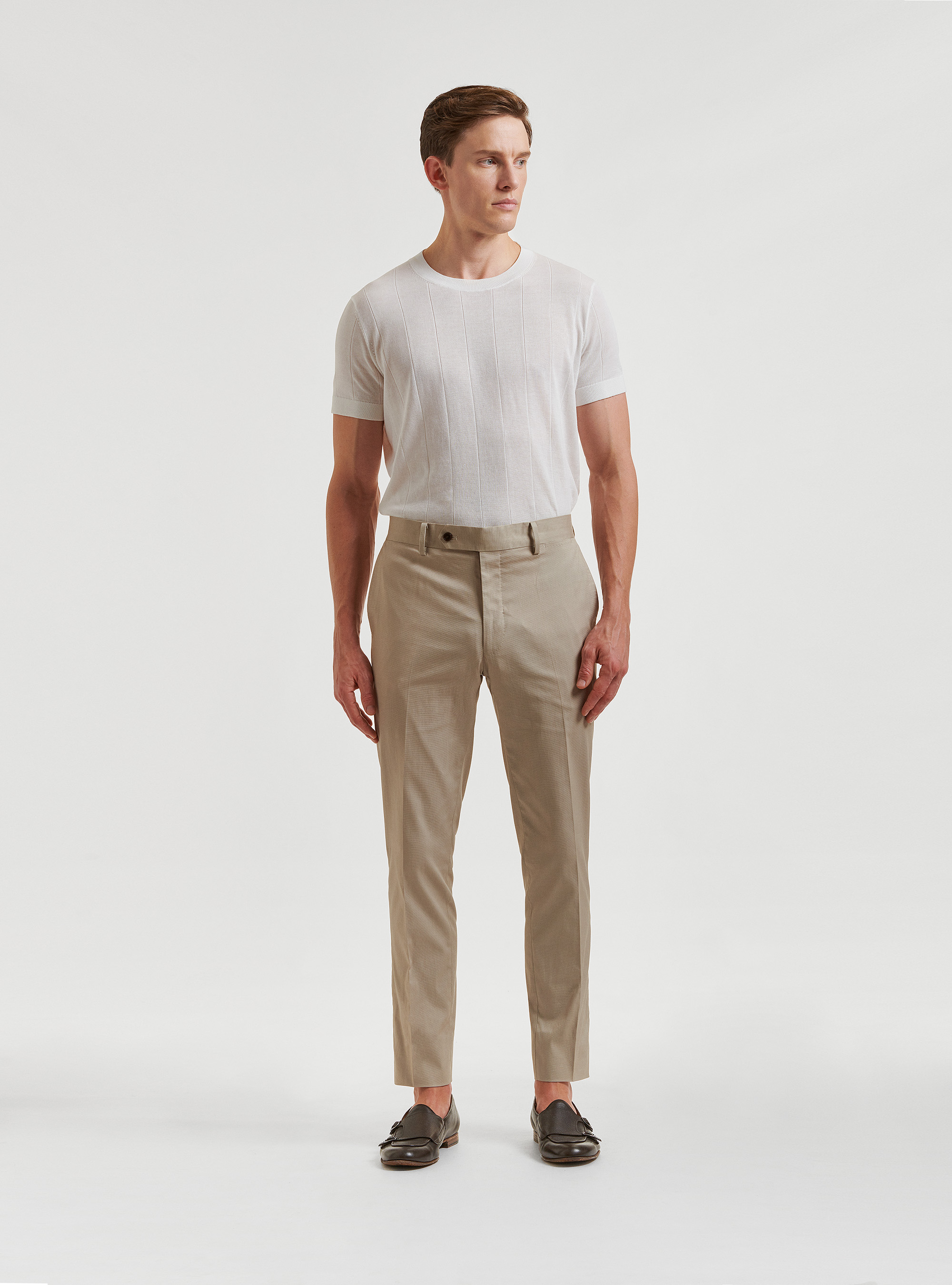 Pantaloni per abito in cotone armaturato, SABBIA