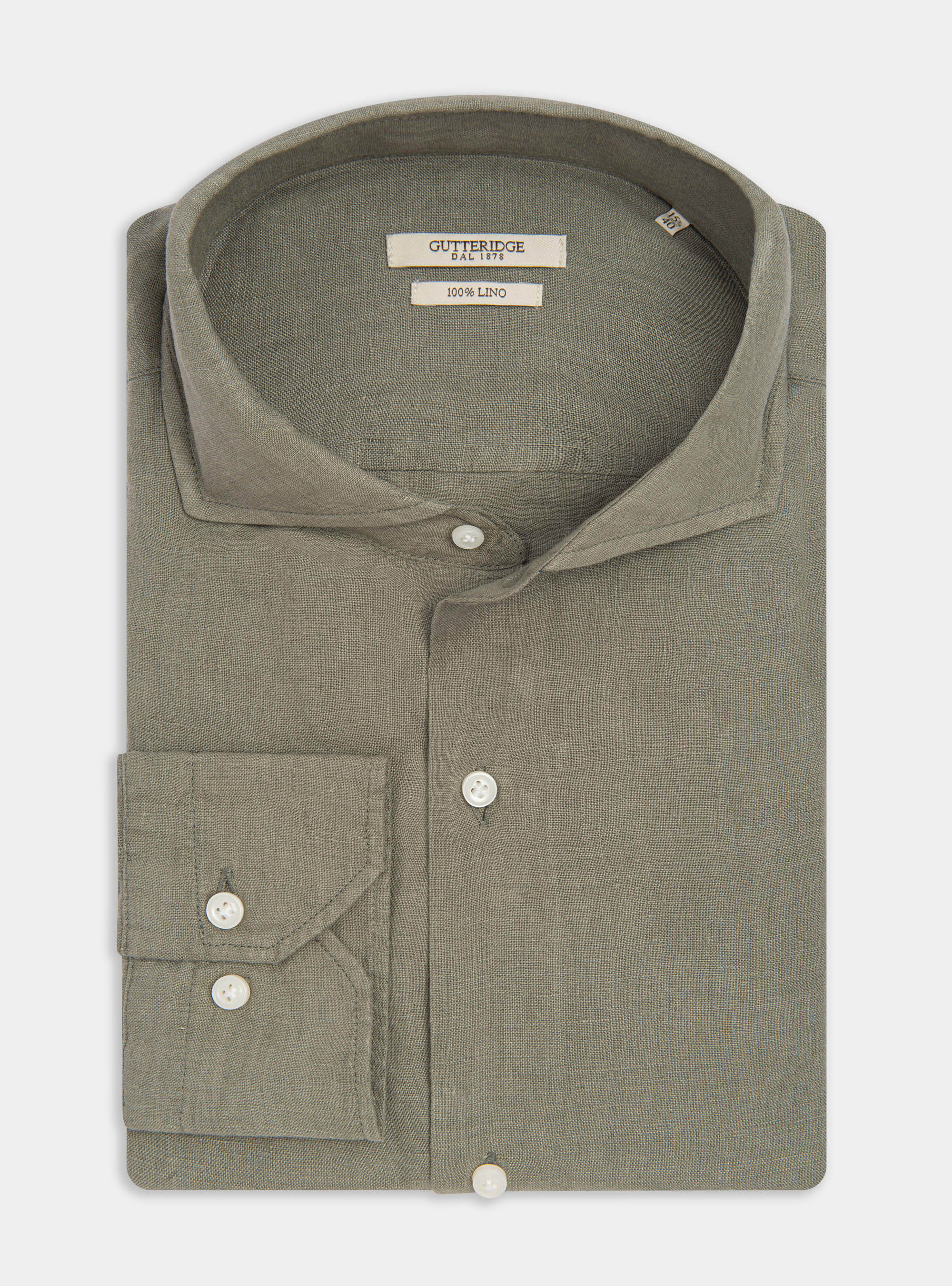 Gutteridge - French collar shirt in pure linen, Unisex, Salvia 0602c, Size: 45