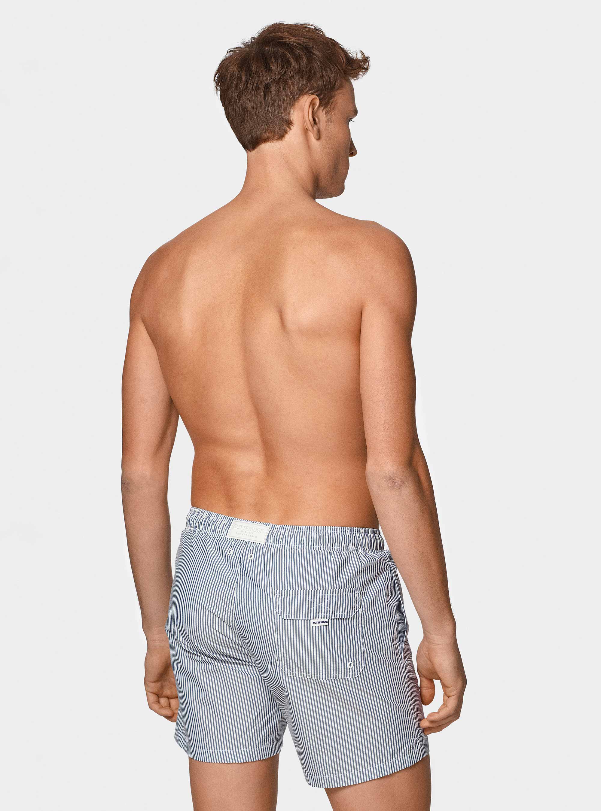 Gestreifter Seersucker-Badeanzug, BLUE 0241C