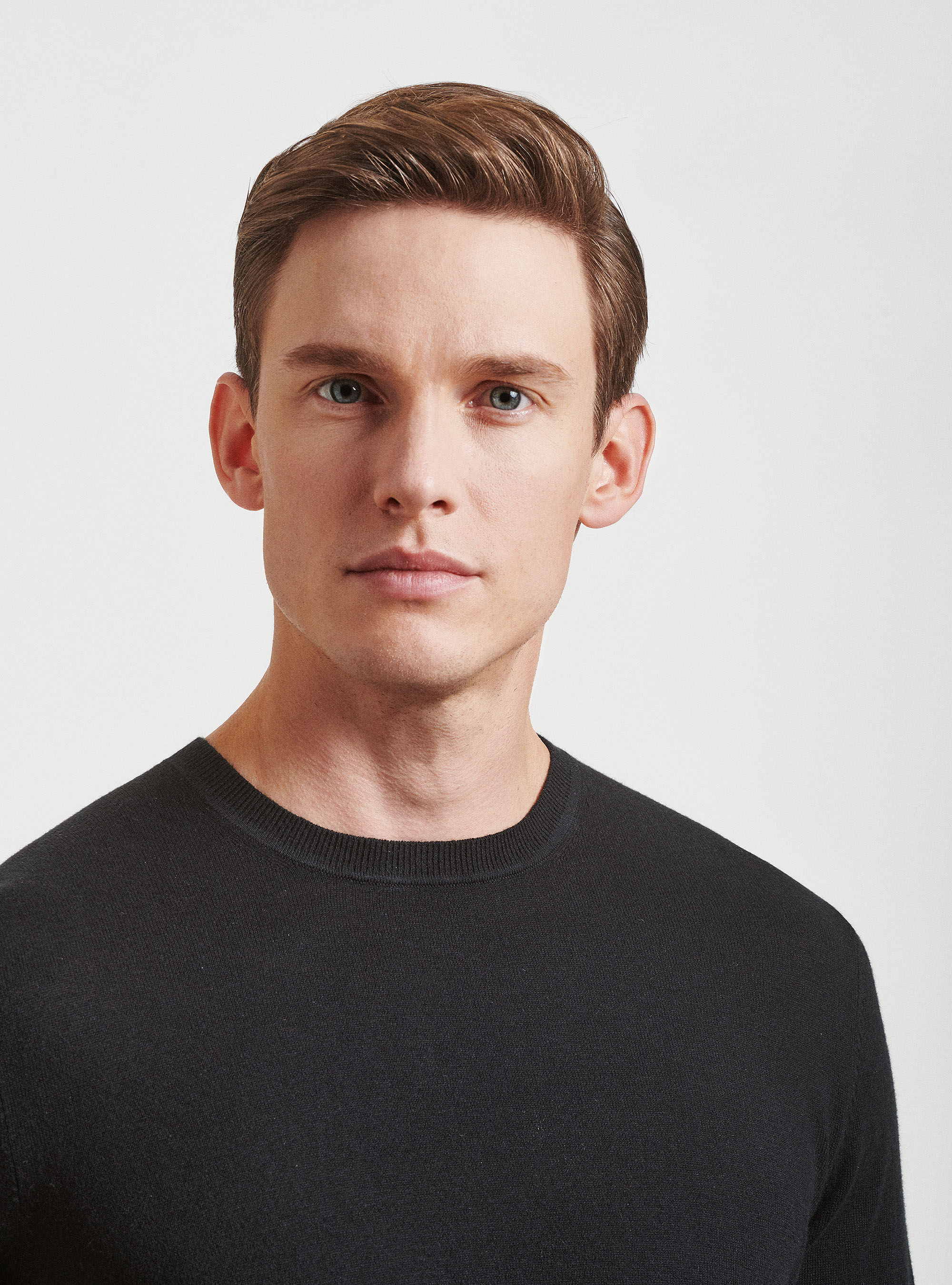 Maglia girocollo in cotone seta e cashmere, NERO