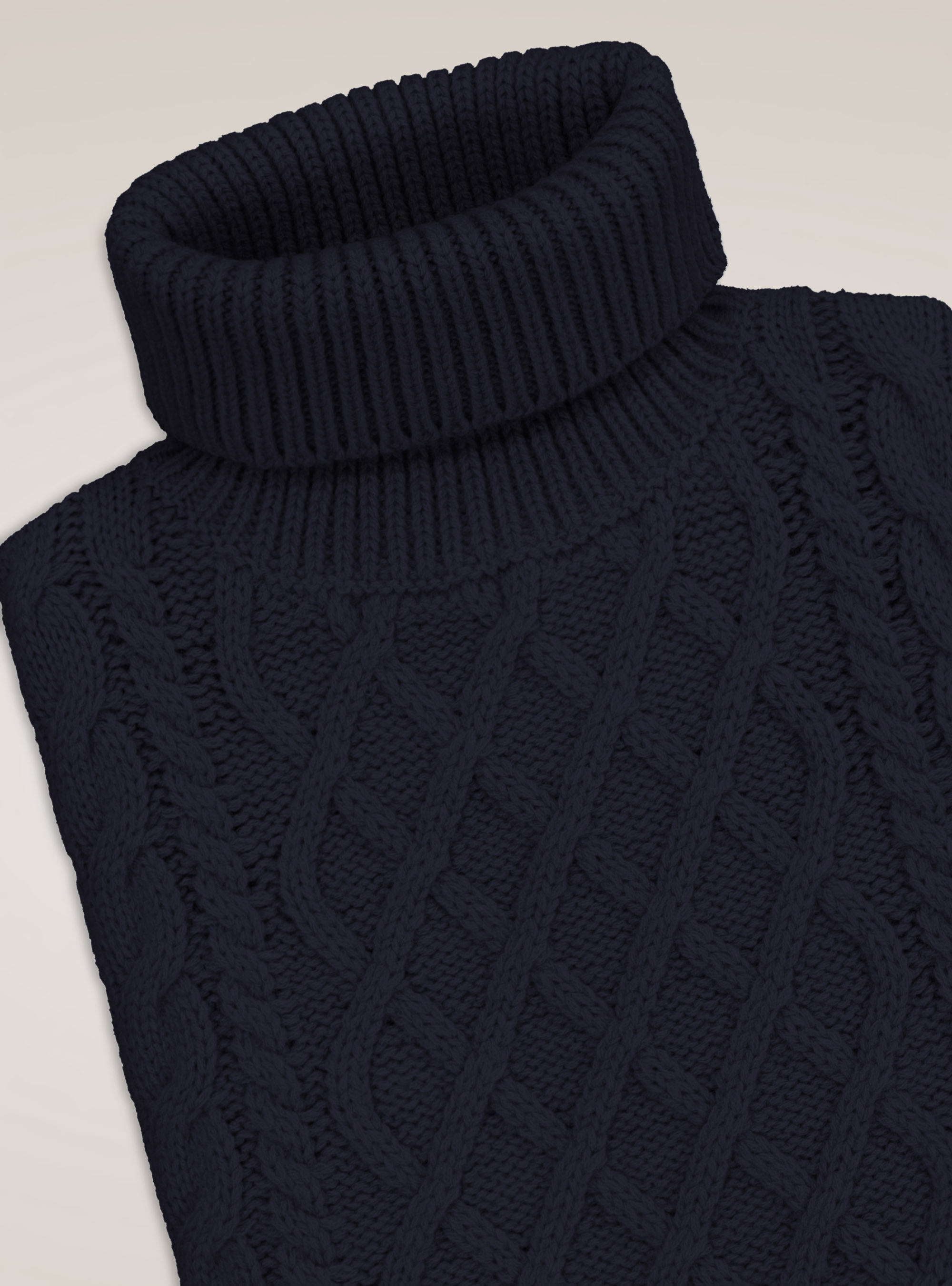Jersey de lana de cuello alto trenzado, AZUL MARINO