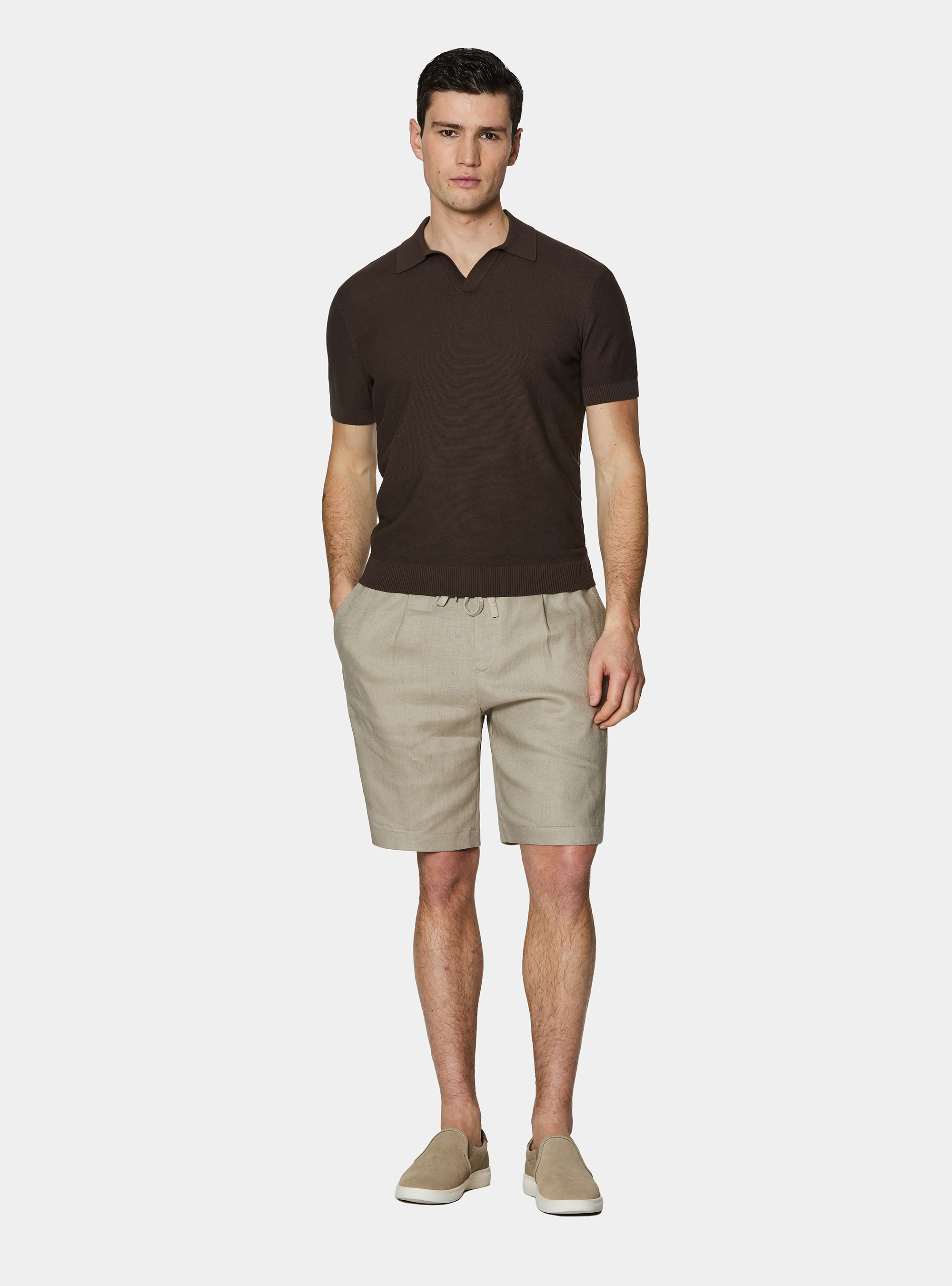 Knitted links polo shirt in extra-fine cotton, BROWN