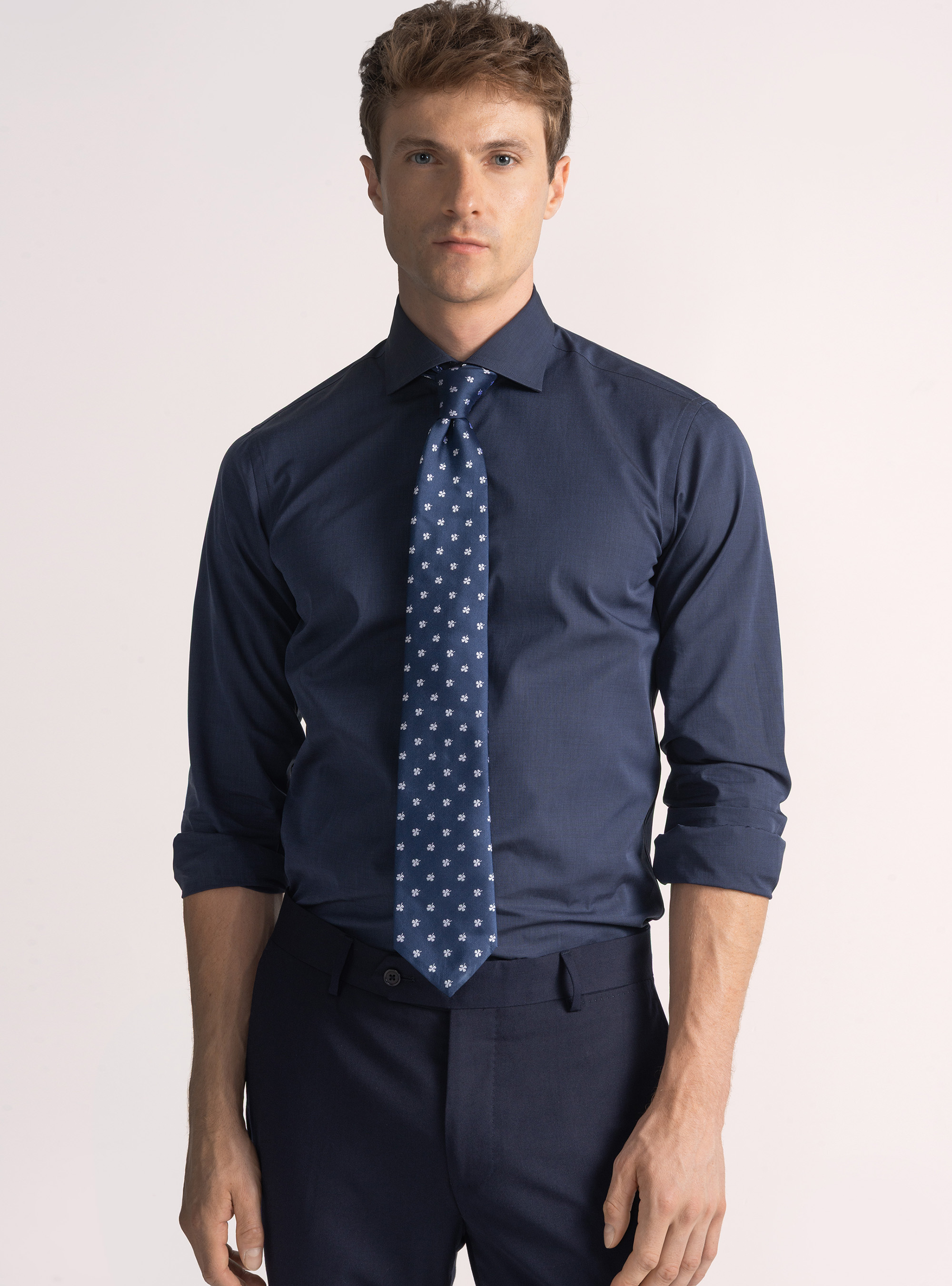 Camicia in cotone fil a fil, BLU NAVY