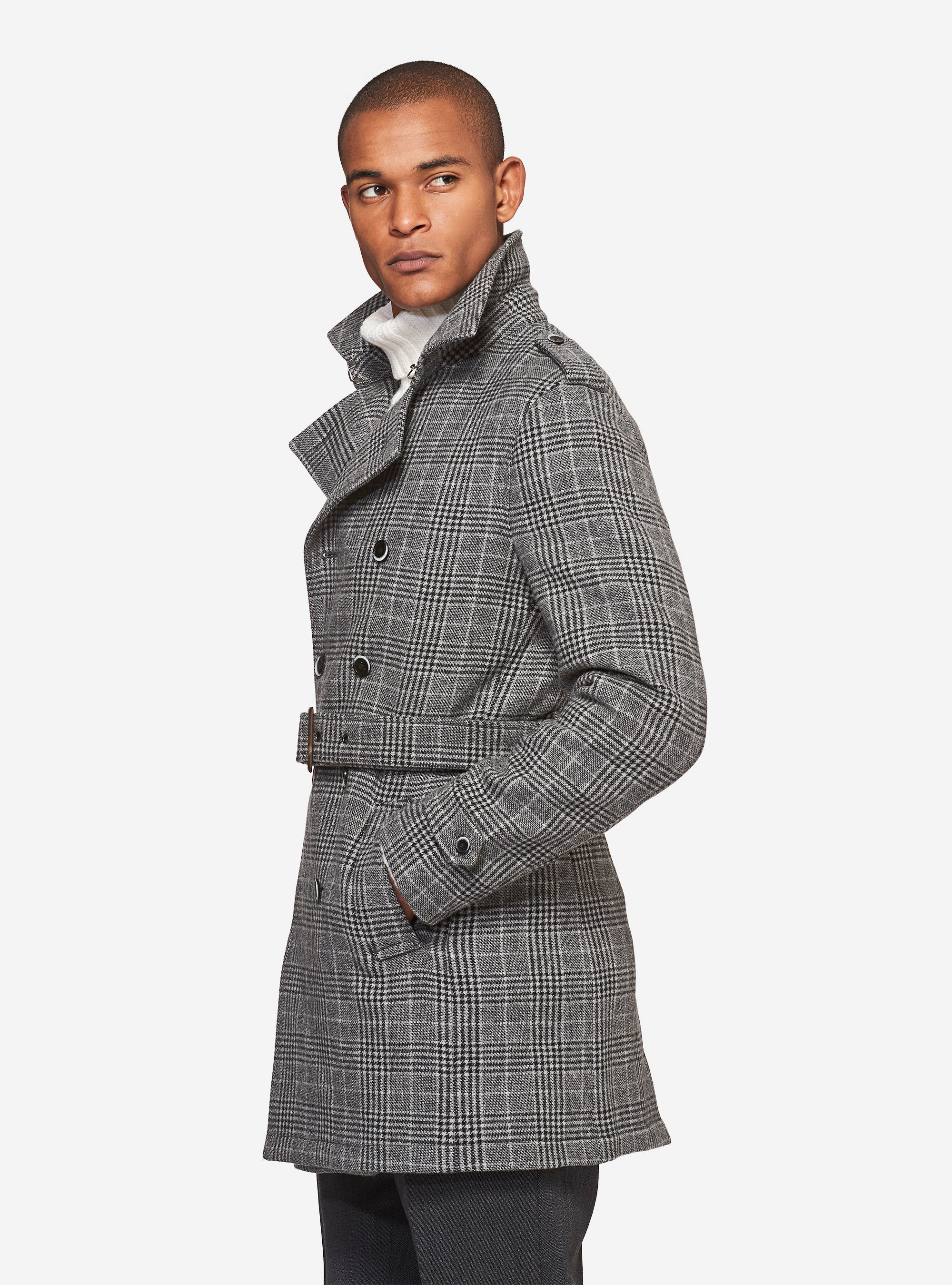 Trench doppiopetto in lana cashmere, GRIGIO CHIARO