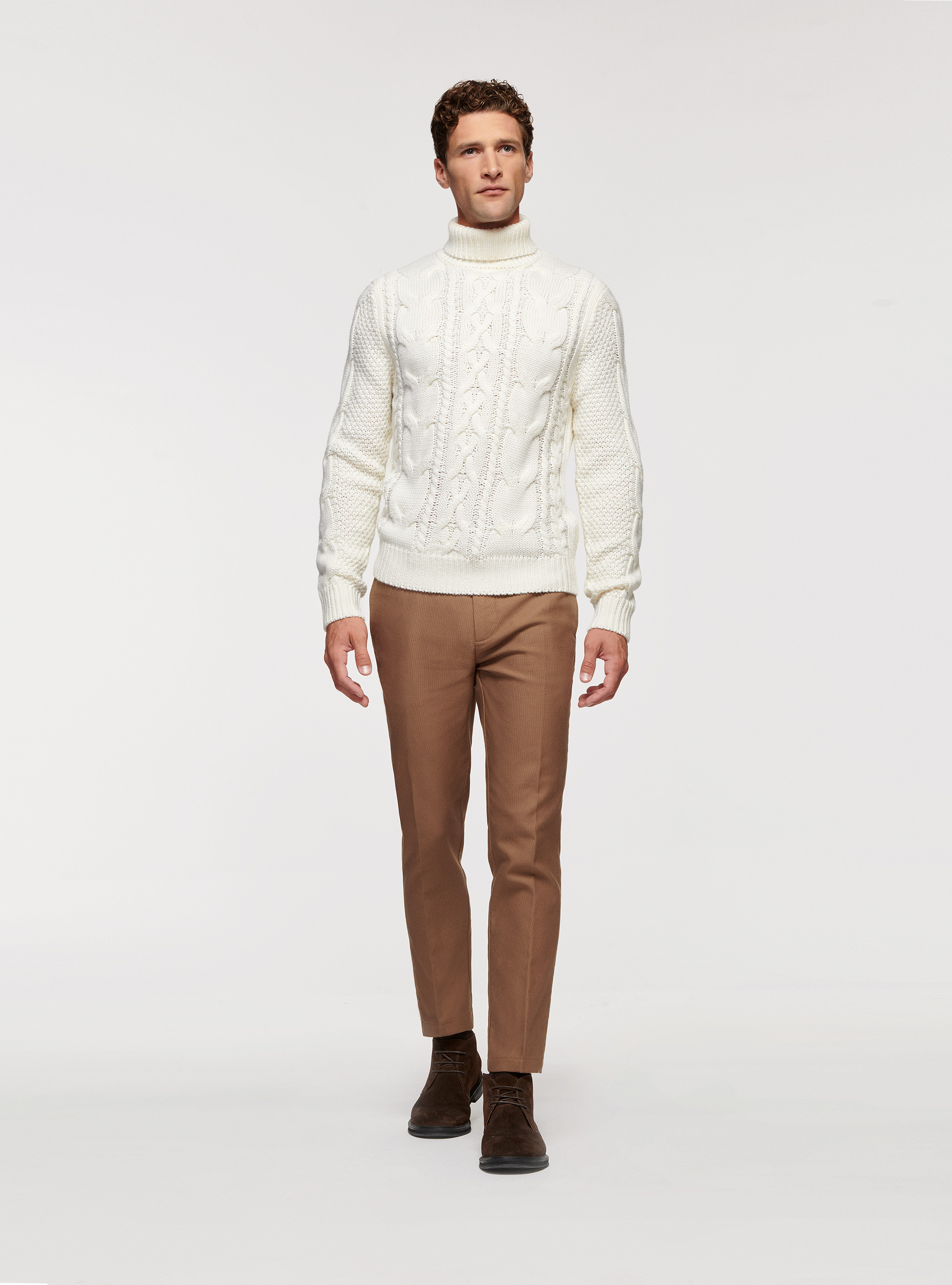 Pantaloni chino slim fit in cotone armaturato, NOCCIOLA 0509C