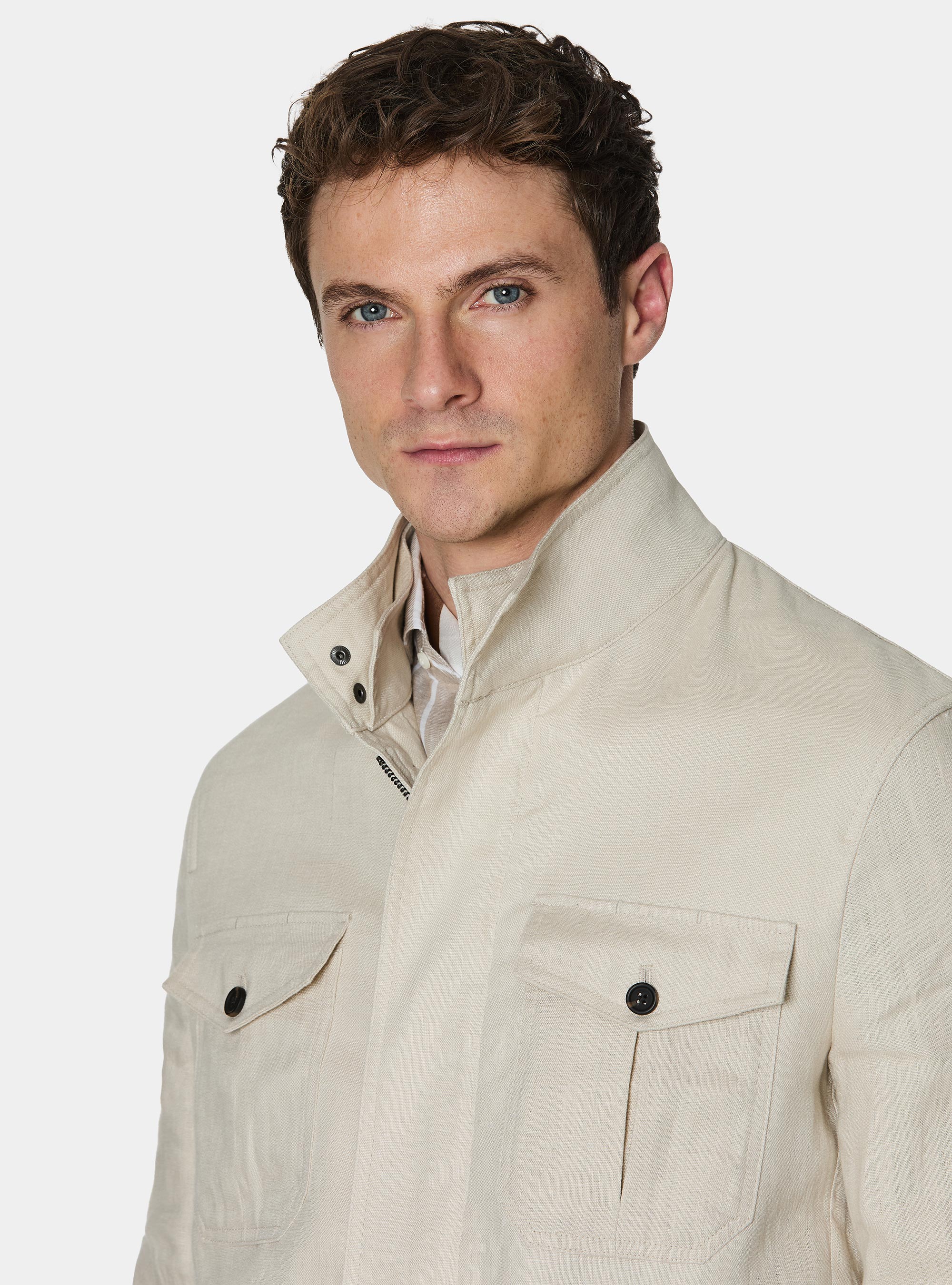 Field jacket in lino, ECRU