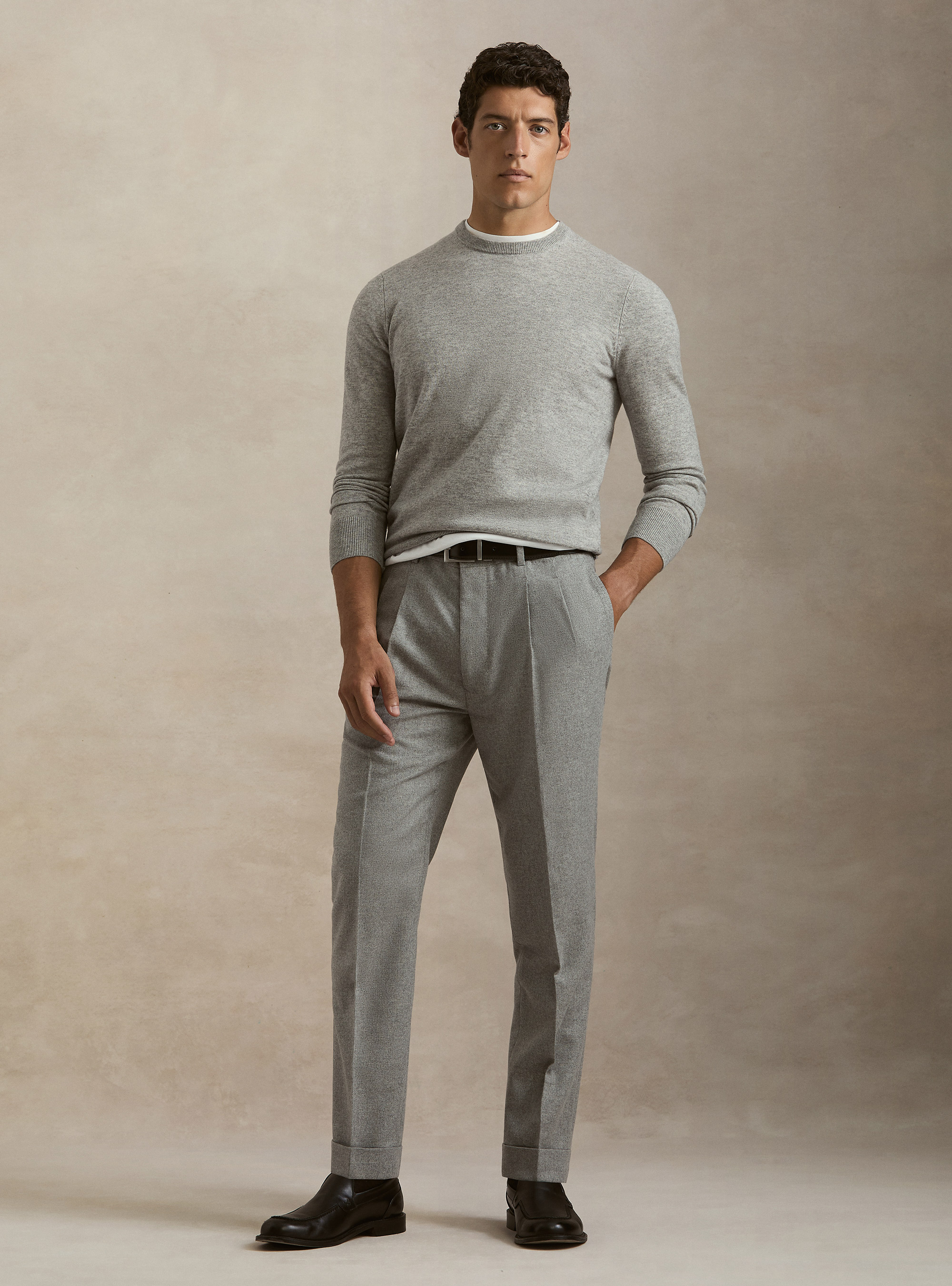 Girocollo in maglia in lana poliammide cashmere, LIGHT GREY MELANGE
