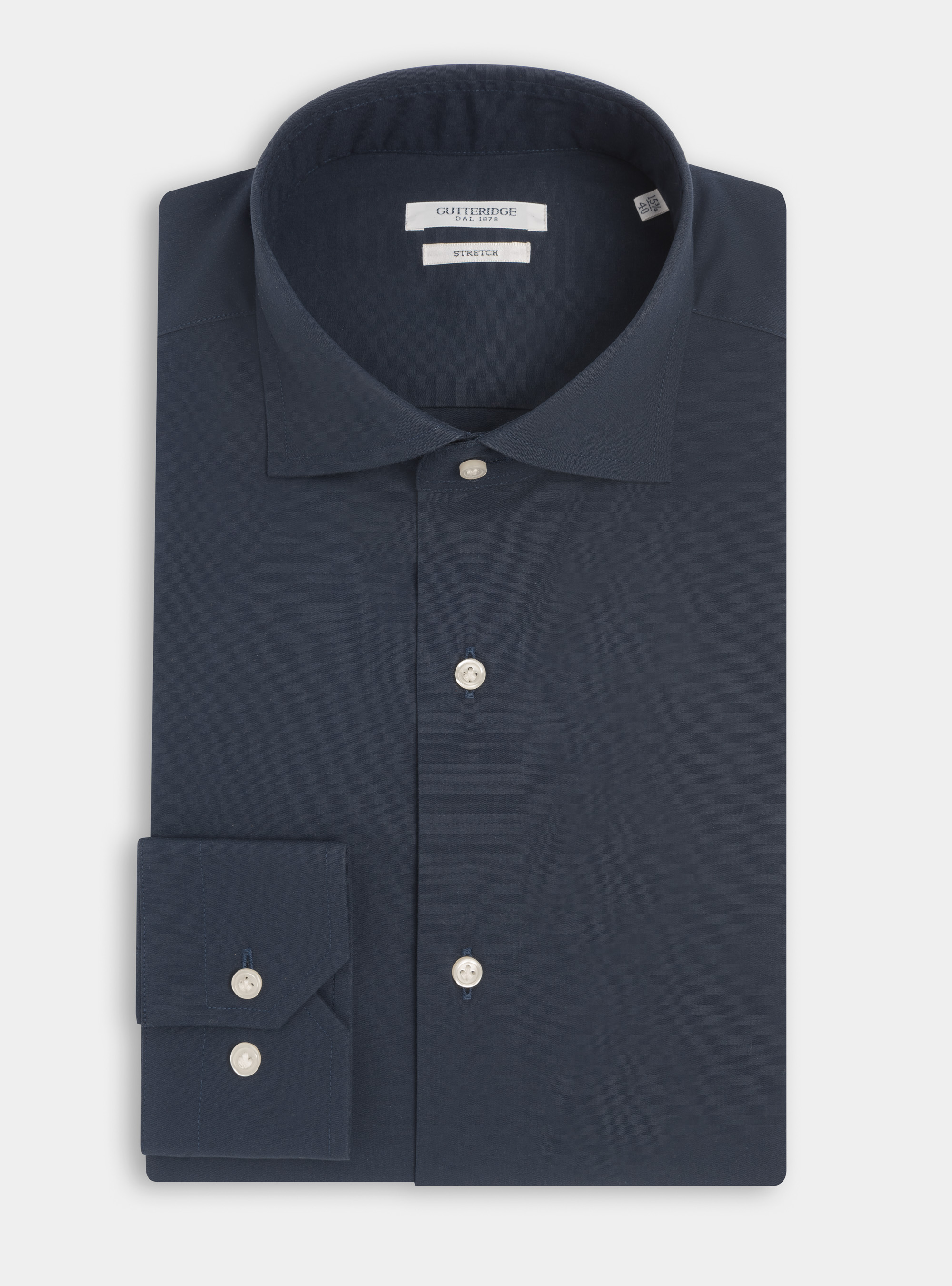 Camicia slim fit in popeline di cotone stretch, BLU NAVY