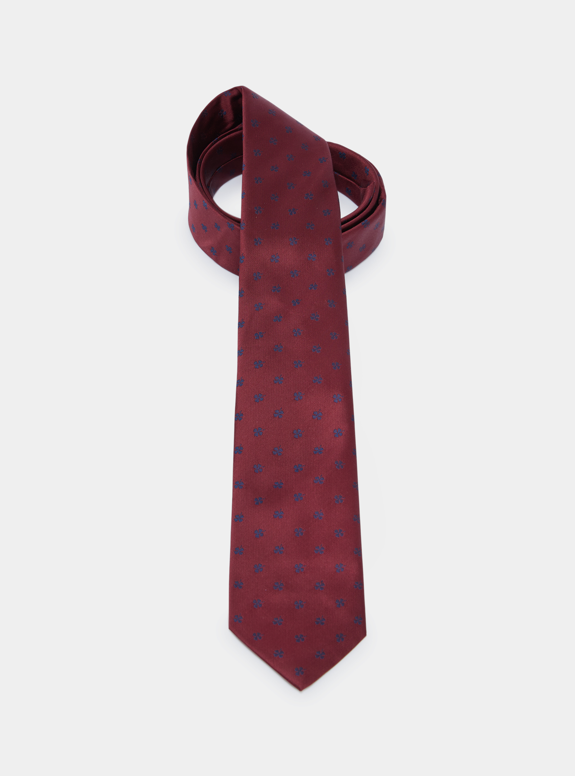 Silk twill tie with four-leaf clovers, BORDEAUX