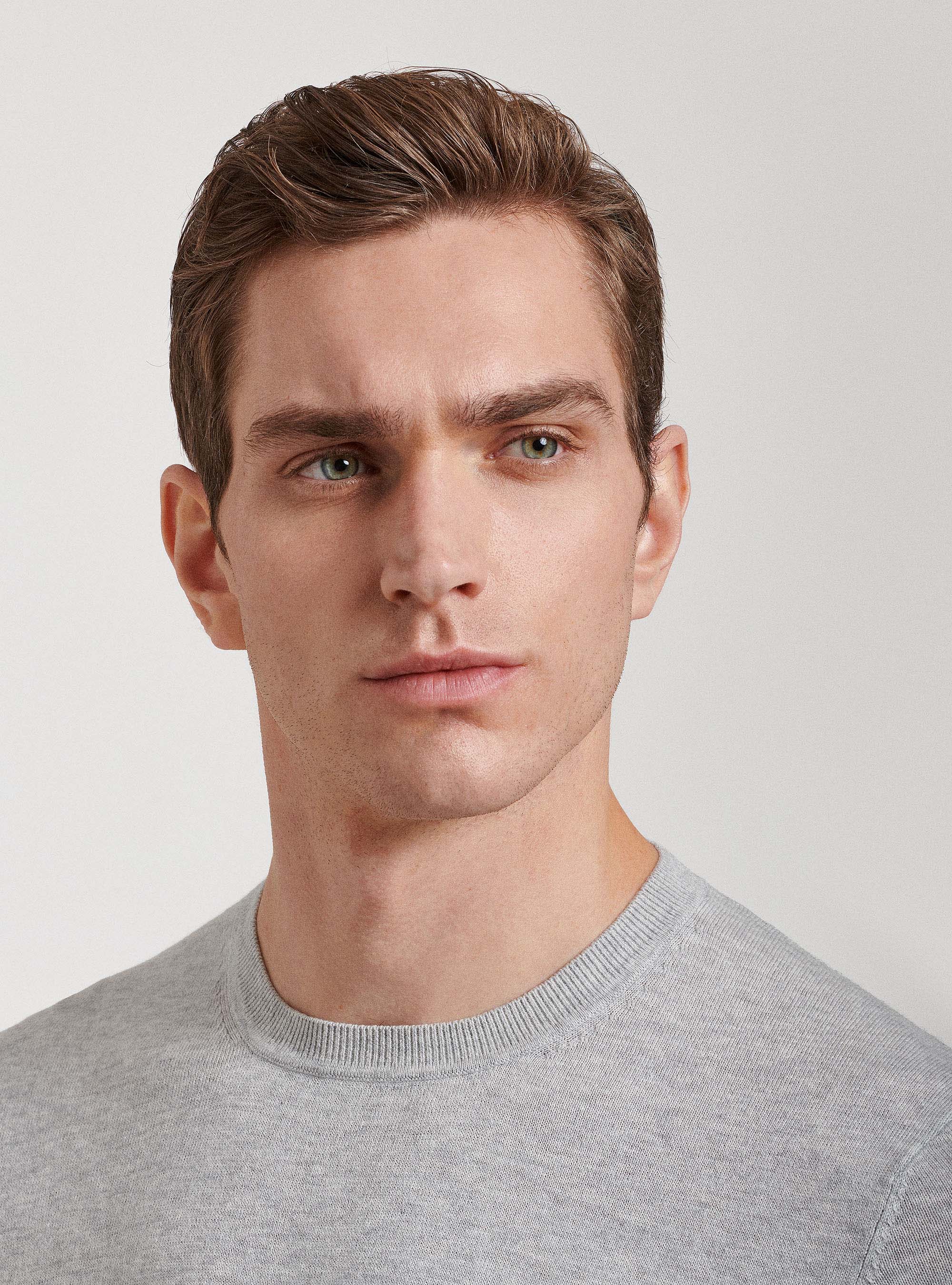 Jersey de cuello redondo de algod&oacute;n, seda y cachemira, GRIS CLARO JASPEADO