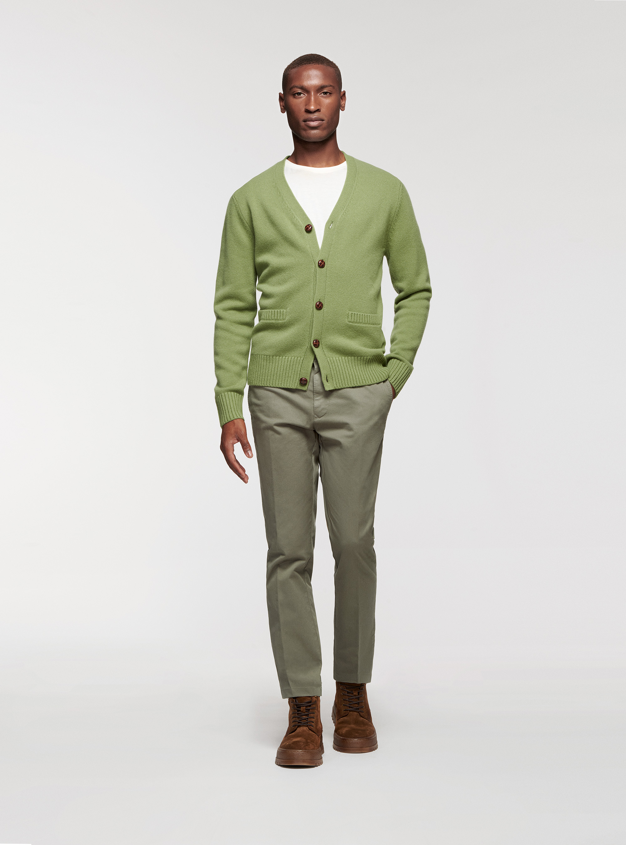 Cardigan in lana lambswool e cashmere, OLIVA