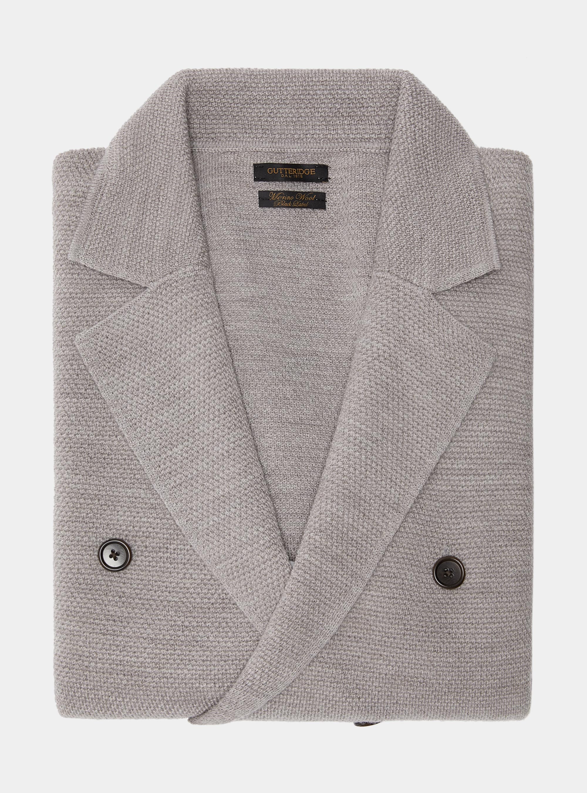 Giacca in maglia doppiopetto in pura lana merino, FANGO