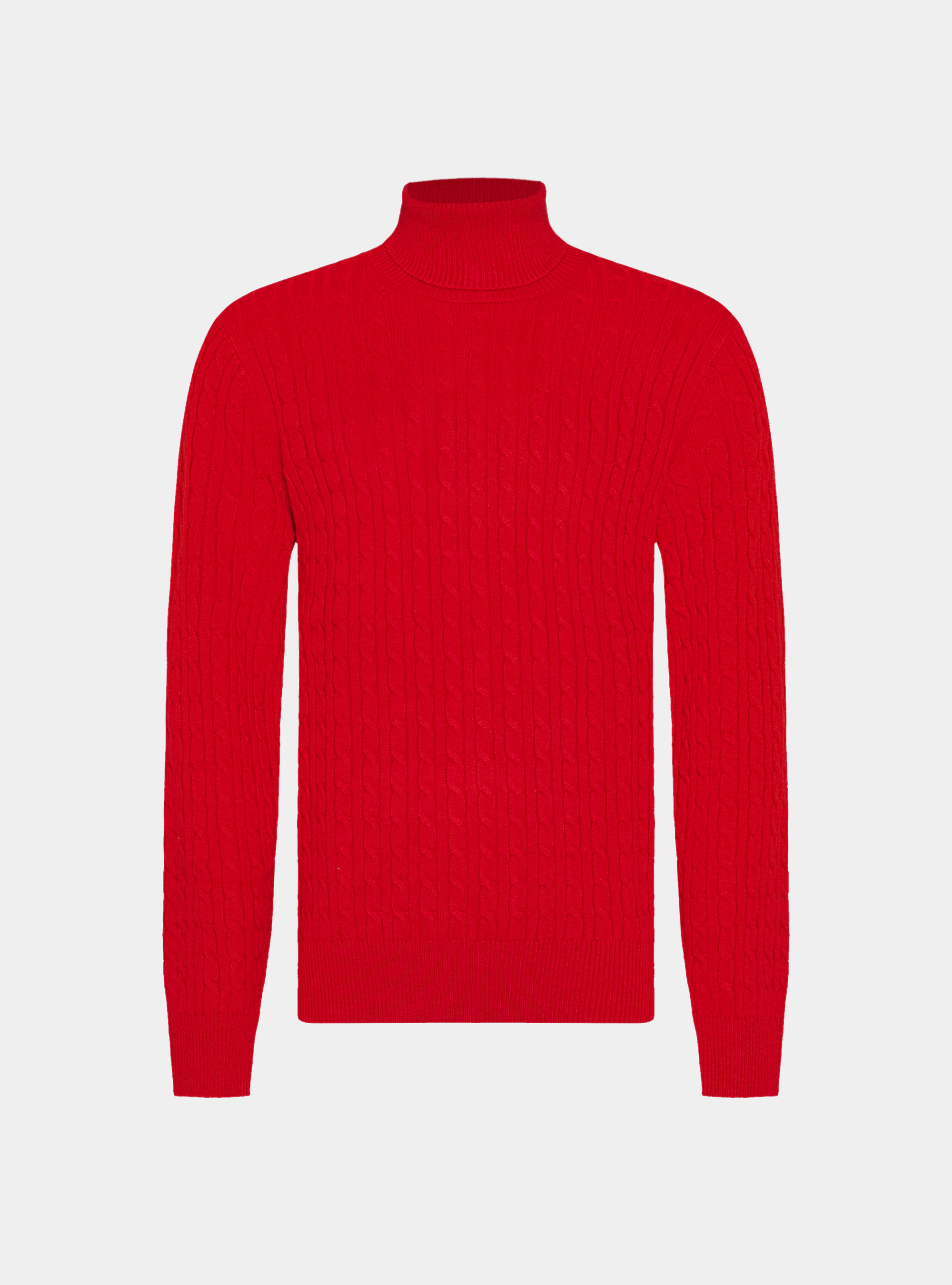 Maglia collo alto con treccia in lana cashmere, ROSSO