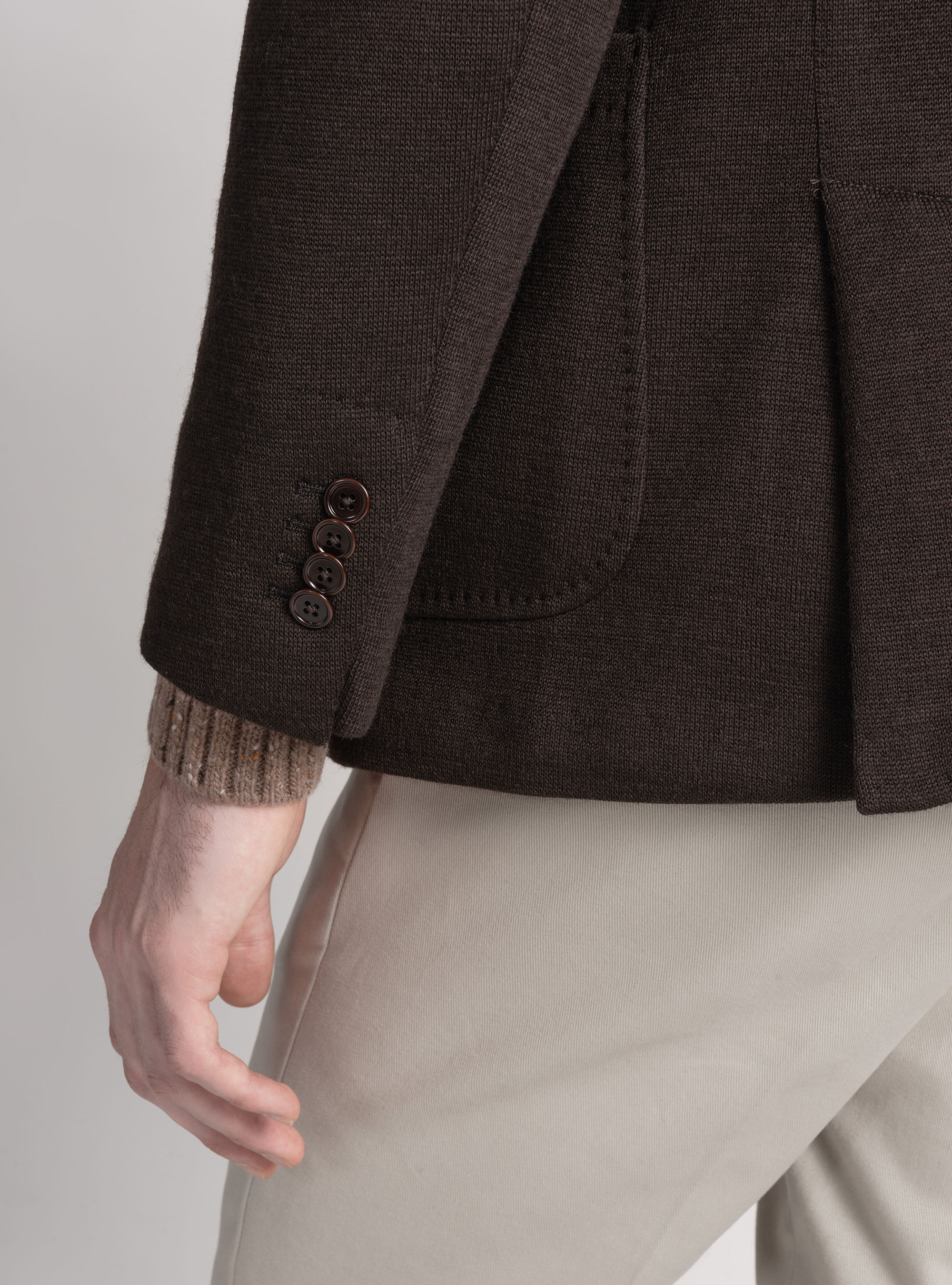 Giacca jersey in lana e cotone, MARRONE