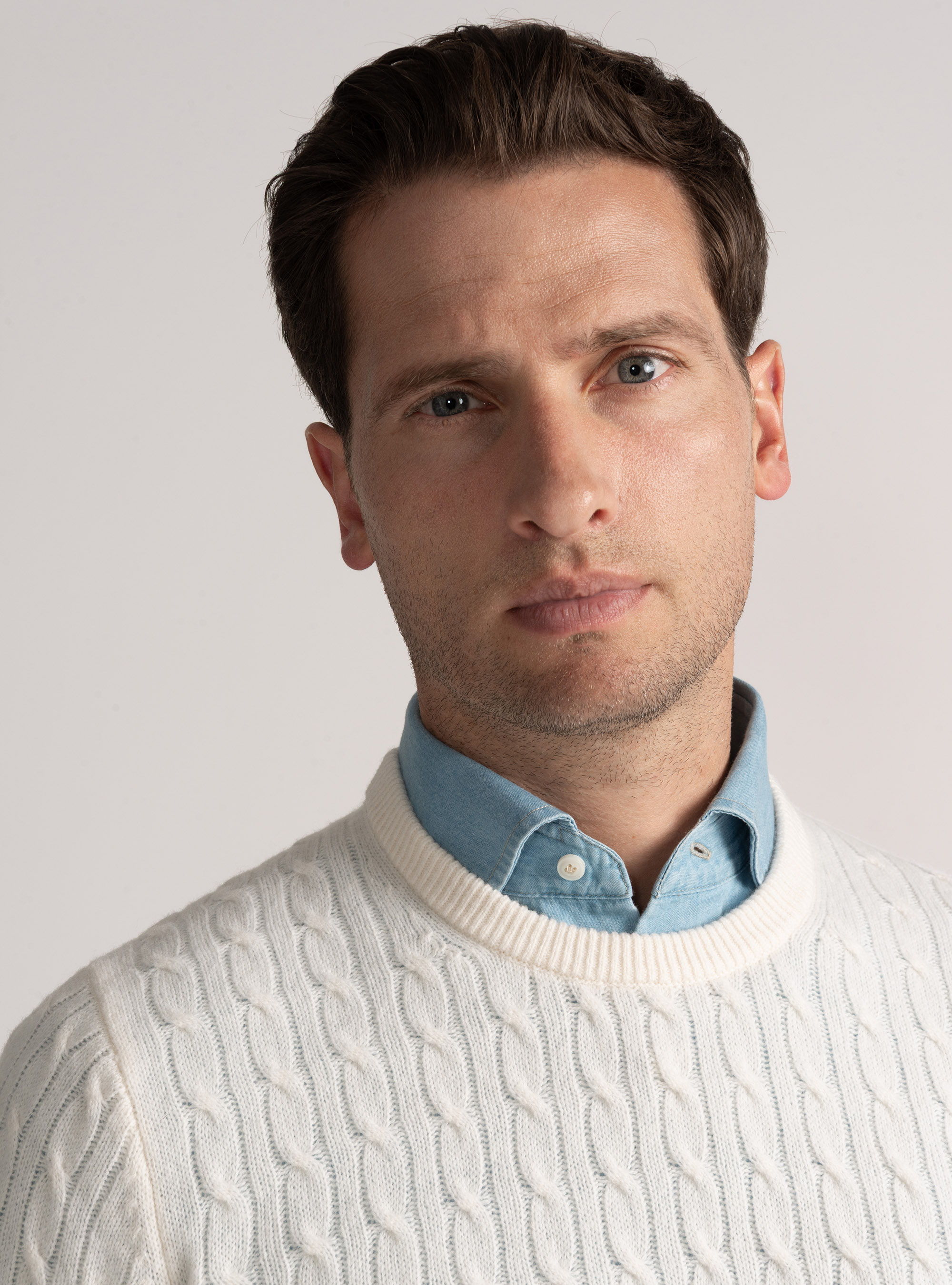 Cashmere wool crew-neck sweater with braid, WHITE