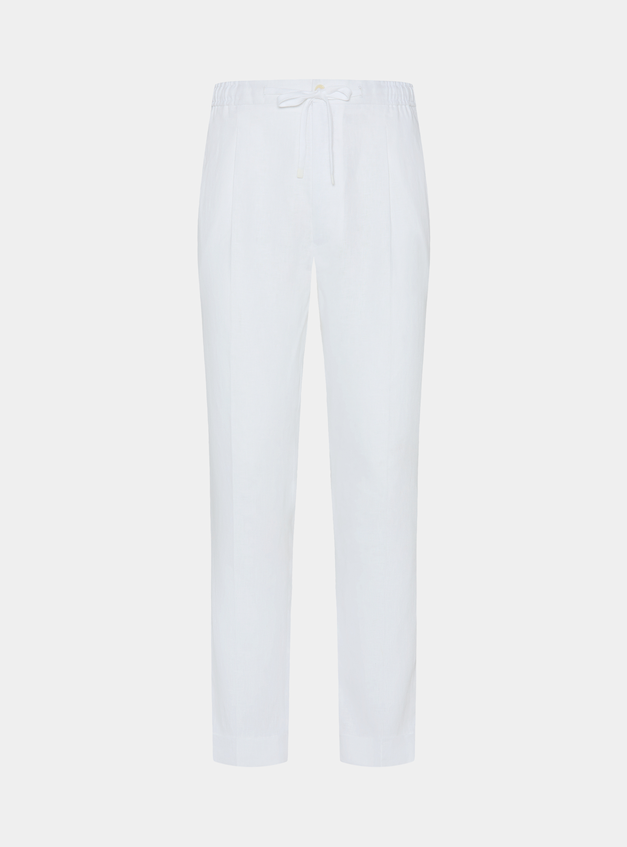 Pantaloni in puro lino con pince e coulisse, BIANCO