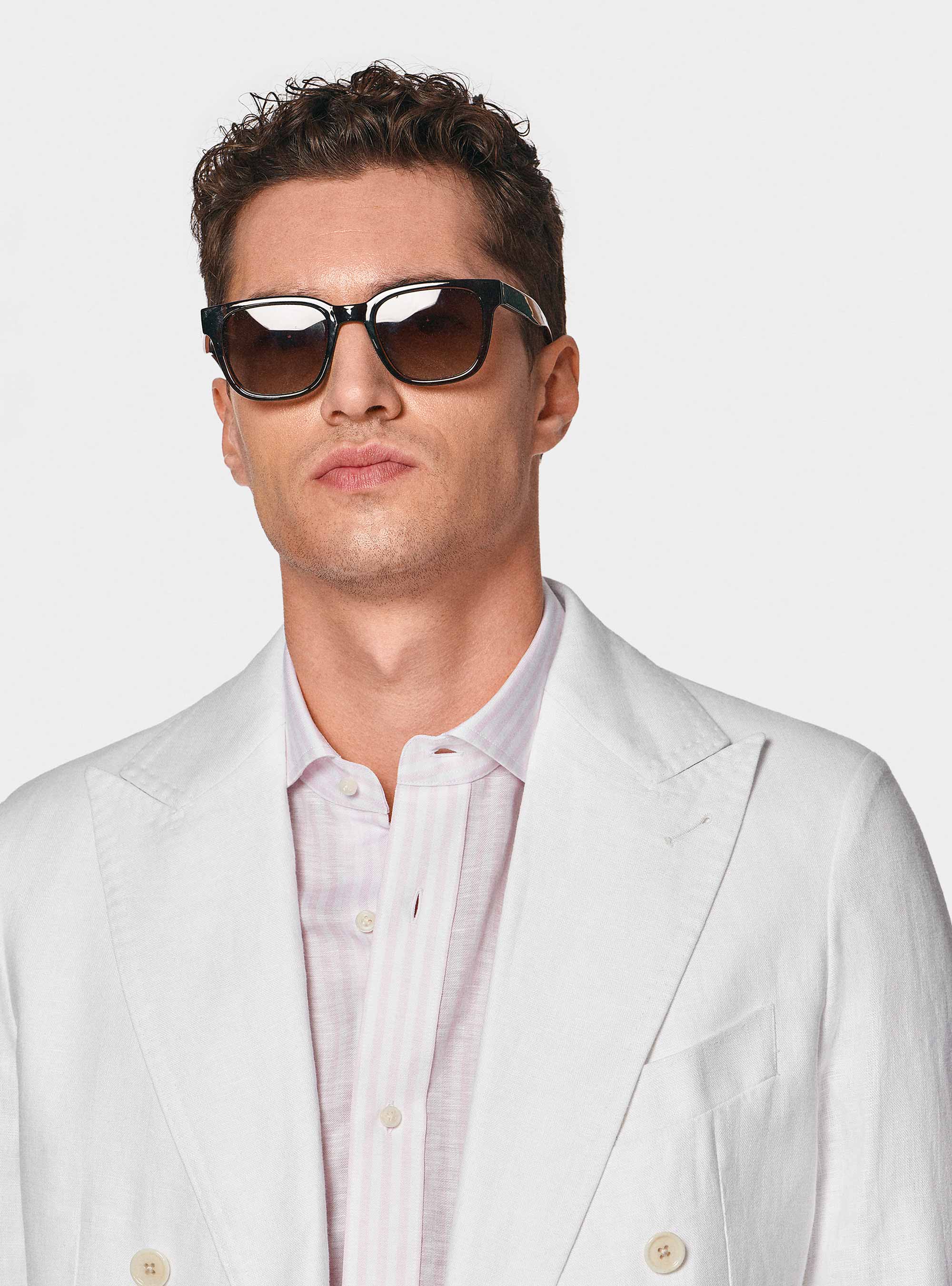 Pure linen double-breasted blazer, WHITE