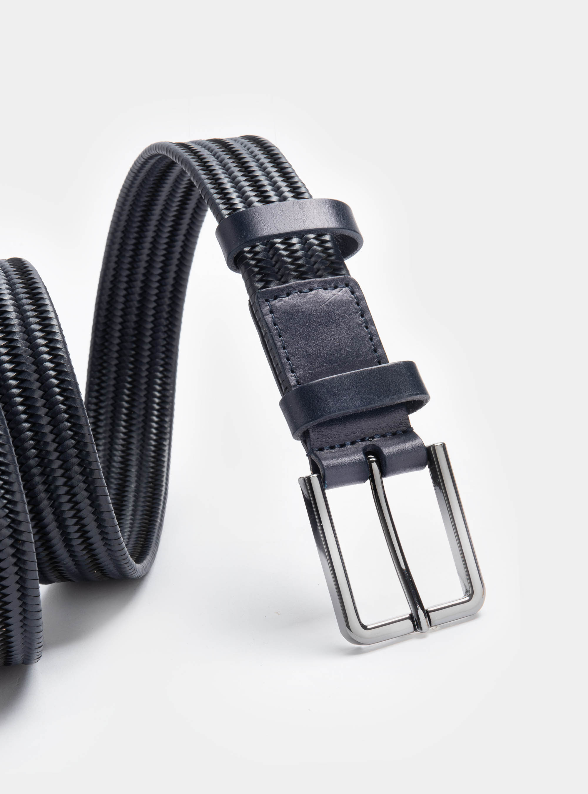Cintura intrecciata in pelle, BLU NAVY