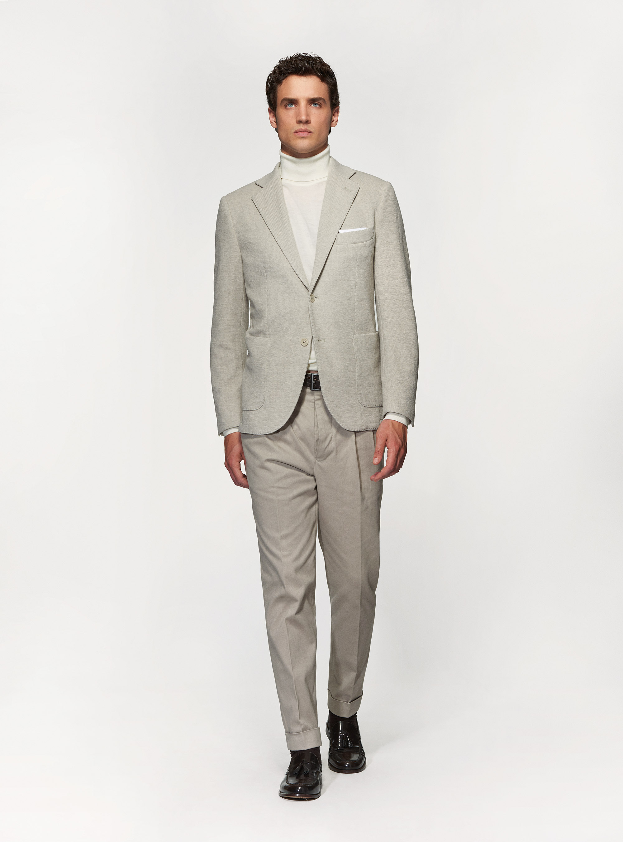 Giacca sfoderata in jersey di lana e cotone, PANNA