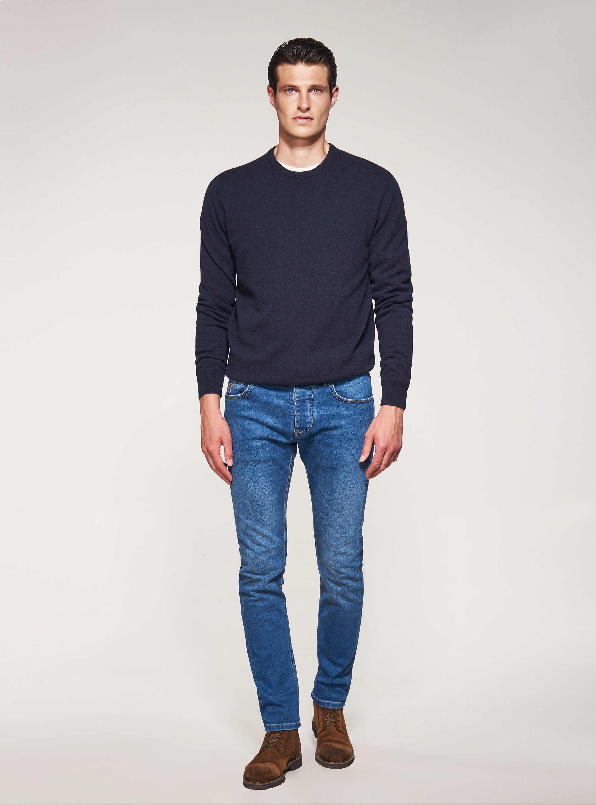 Cashmere crew-neck sweater, NAVY BLUE