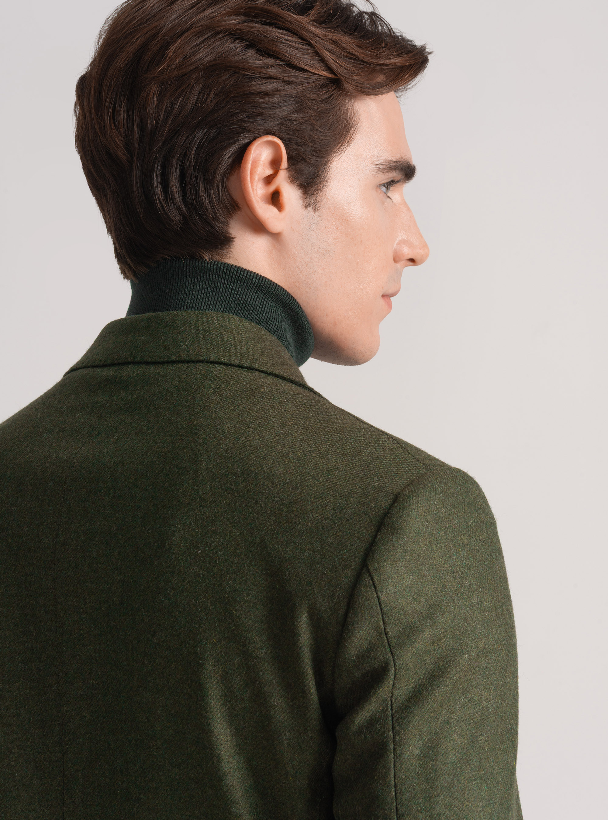 Giacca doppiopetto in flanella di lana, VERDE