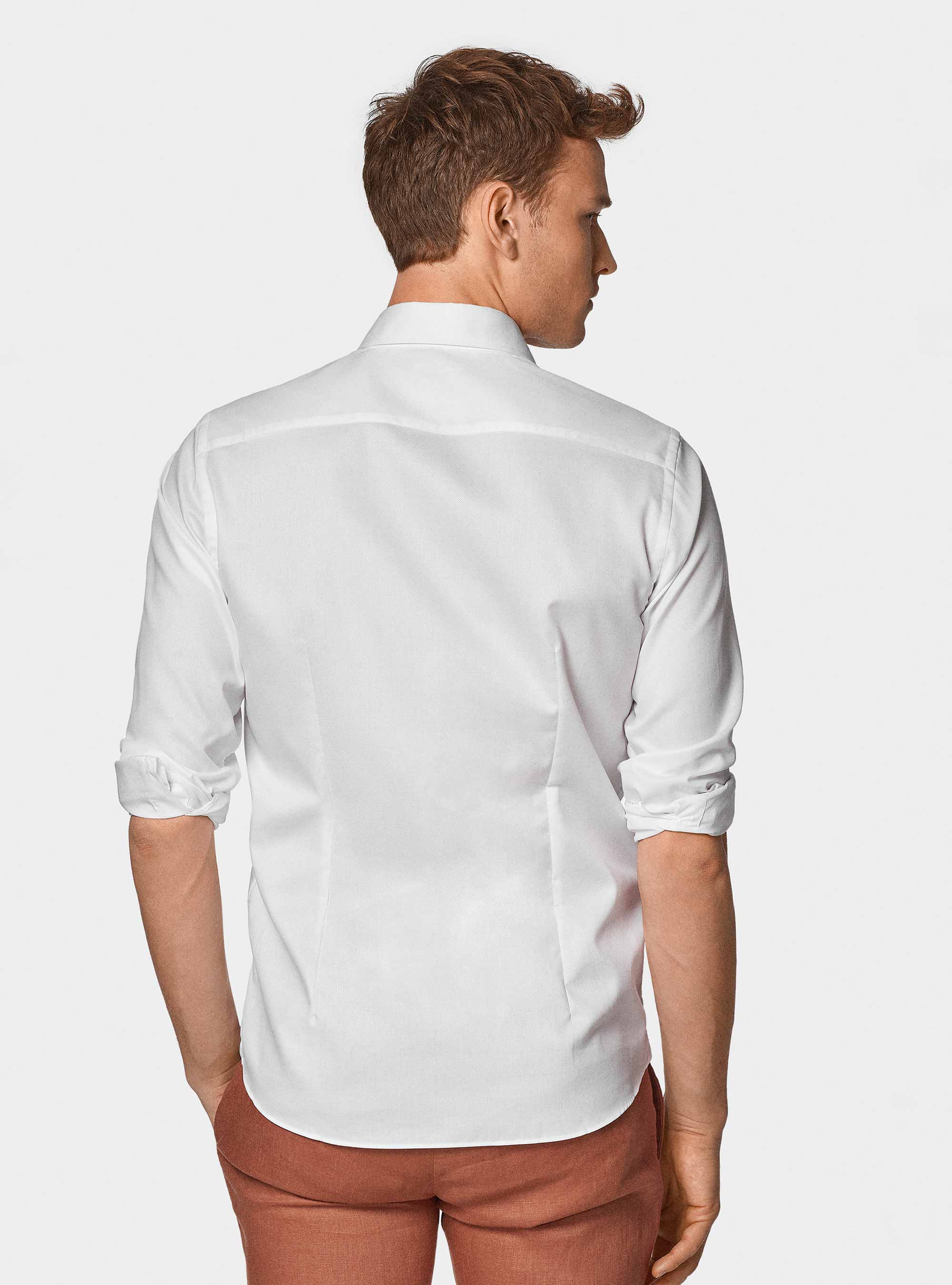 Camicia in puro cotone operato, BIANCO