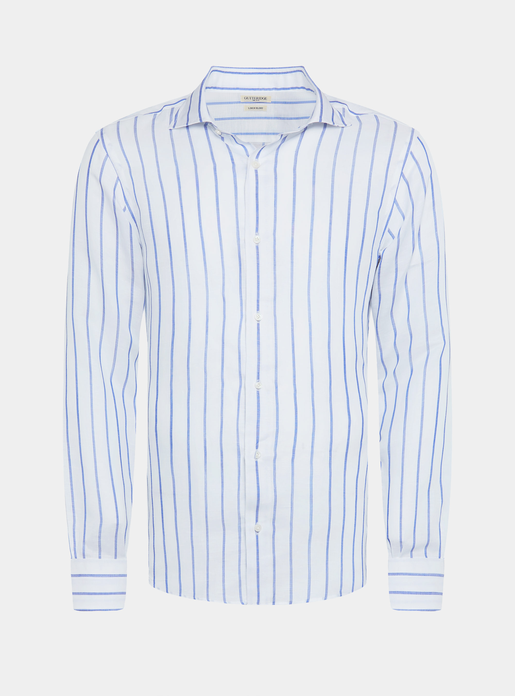 Camisa de rayas en mezcla de lino, AZUL MEDIO