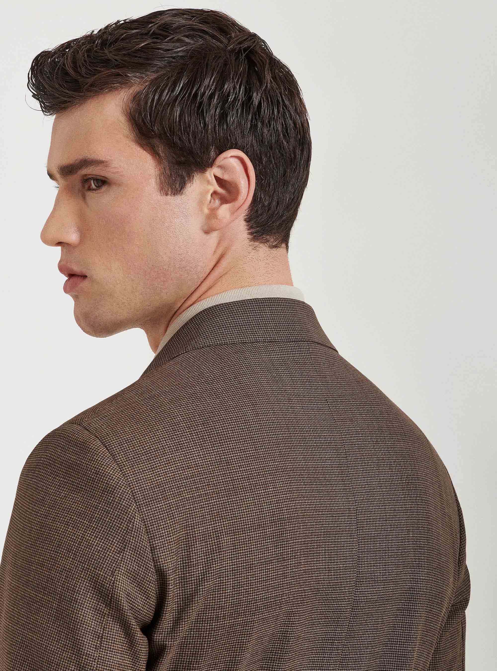 Giacca per abito in pura lana pied de poule, MARRONE