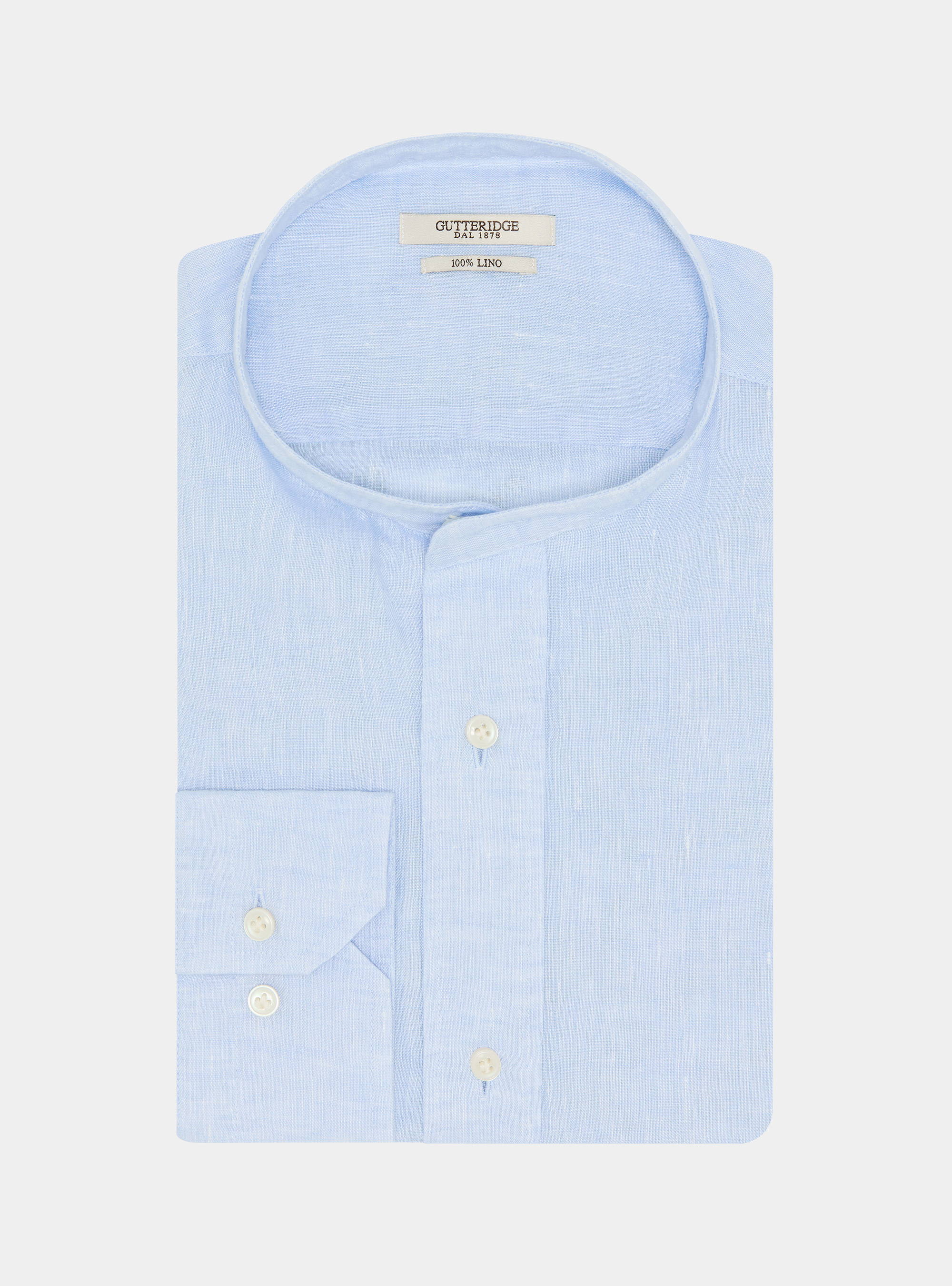Camicia coreana in puro lino, AZZURRO