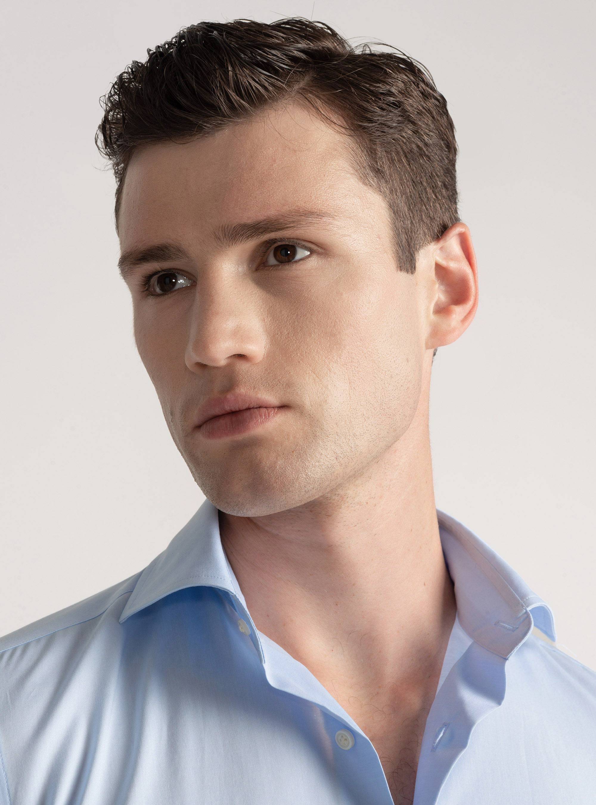 Camicia in cotone popeline stretch, AZZURRO