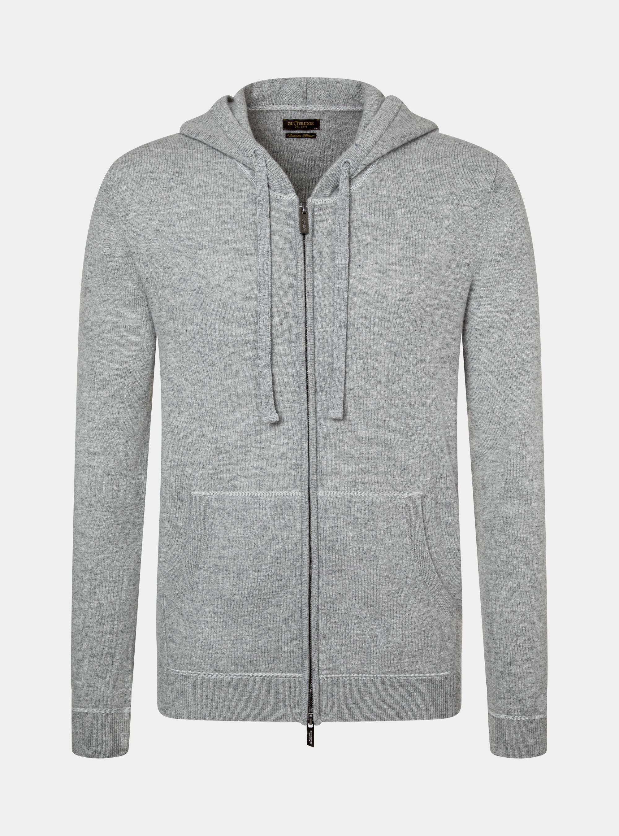 Maglia con zip e cappuccio in lana lambswool e cashmere, GRIGIO MELANGE 0151C