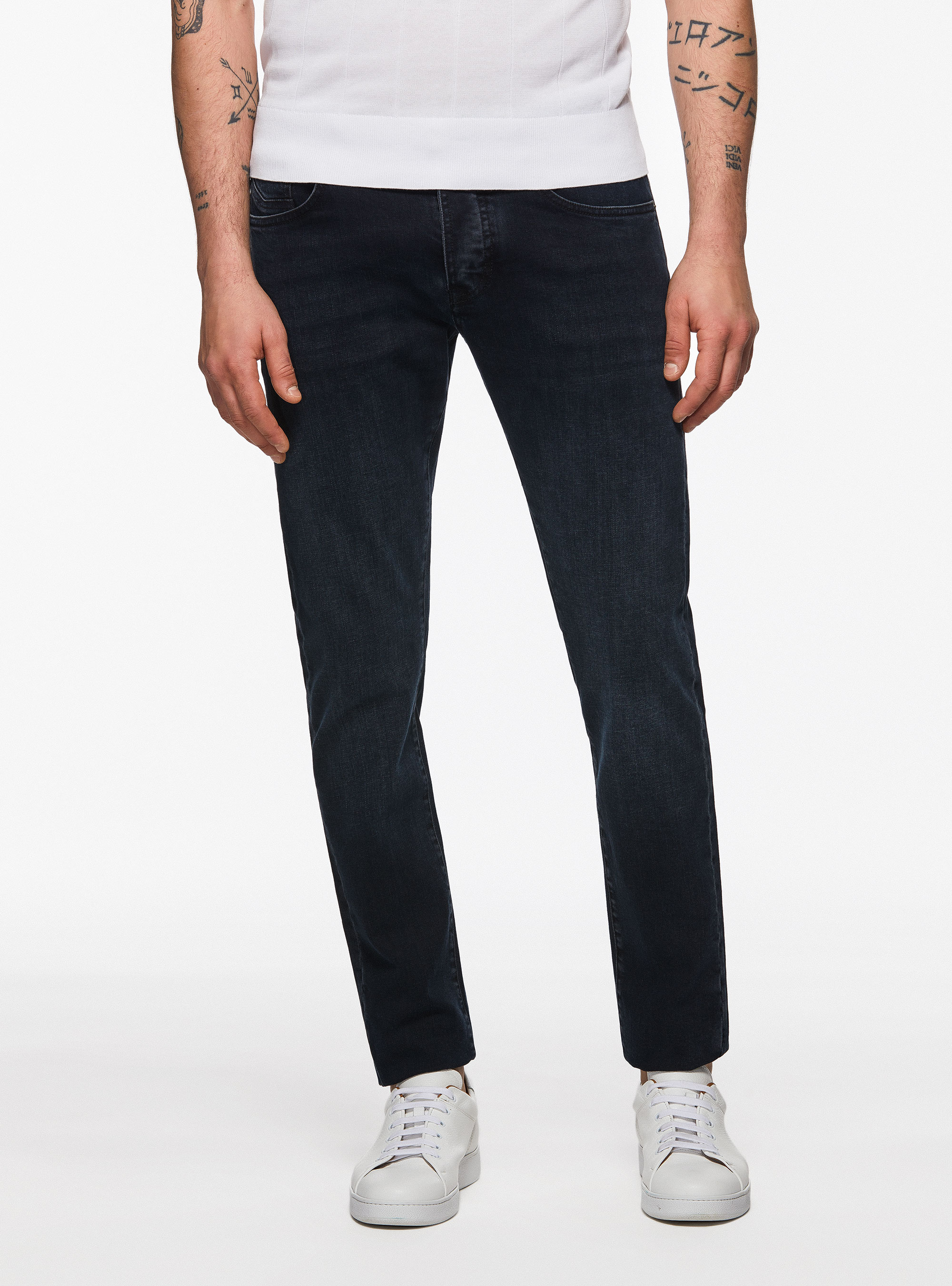 Pantaloni colorati in cotone stretch, BLU NAVY