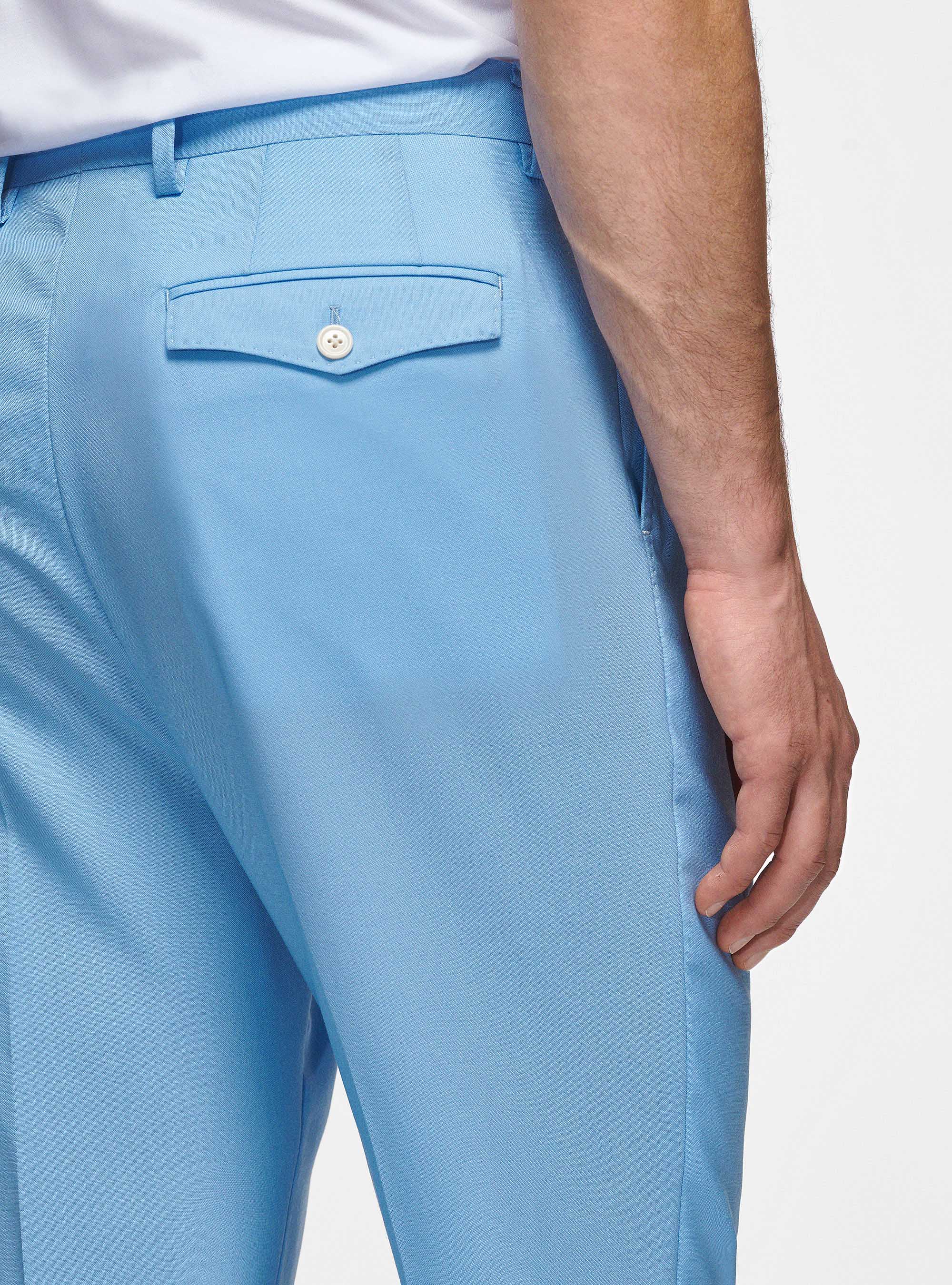 Pantaloni con pince in pura lana, AZZURRO