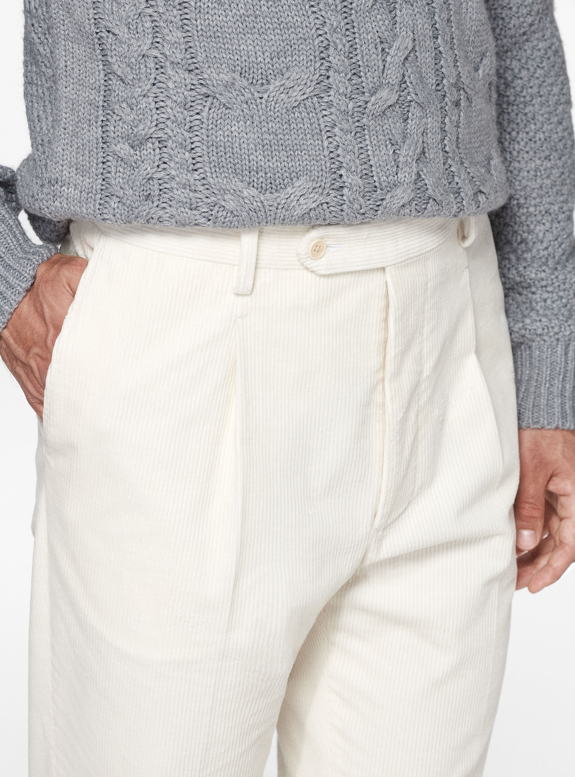 Pantaloni con pince in velluto Duca Visconti di Modrone, PANNA