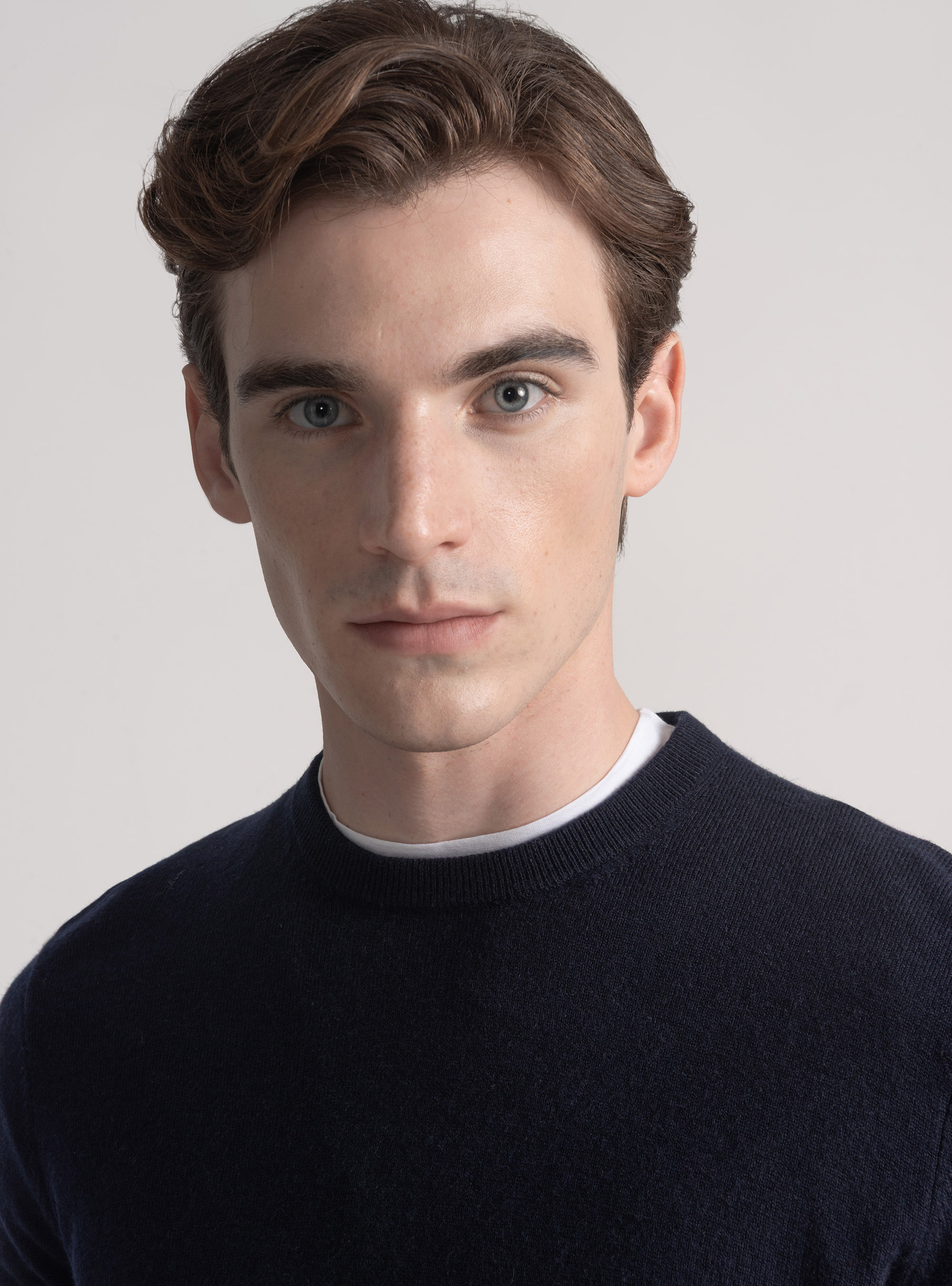 Punto de cuello redondo en mezcla de lana, AZUL MARINO