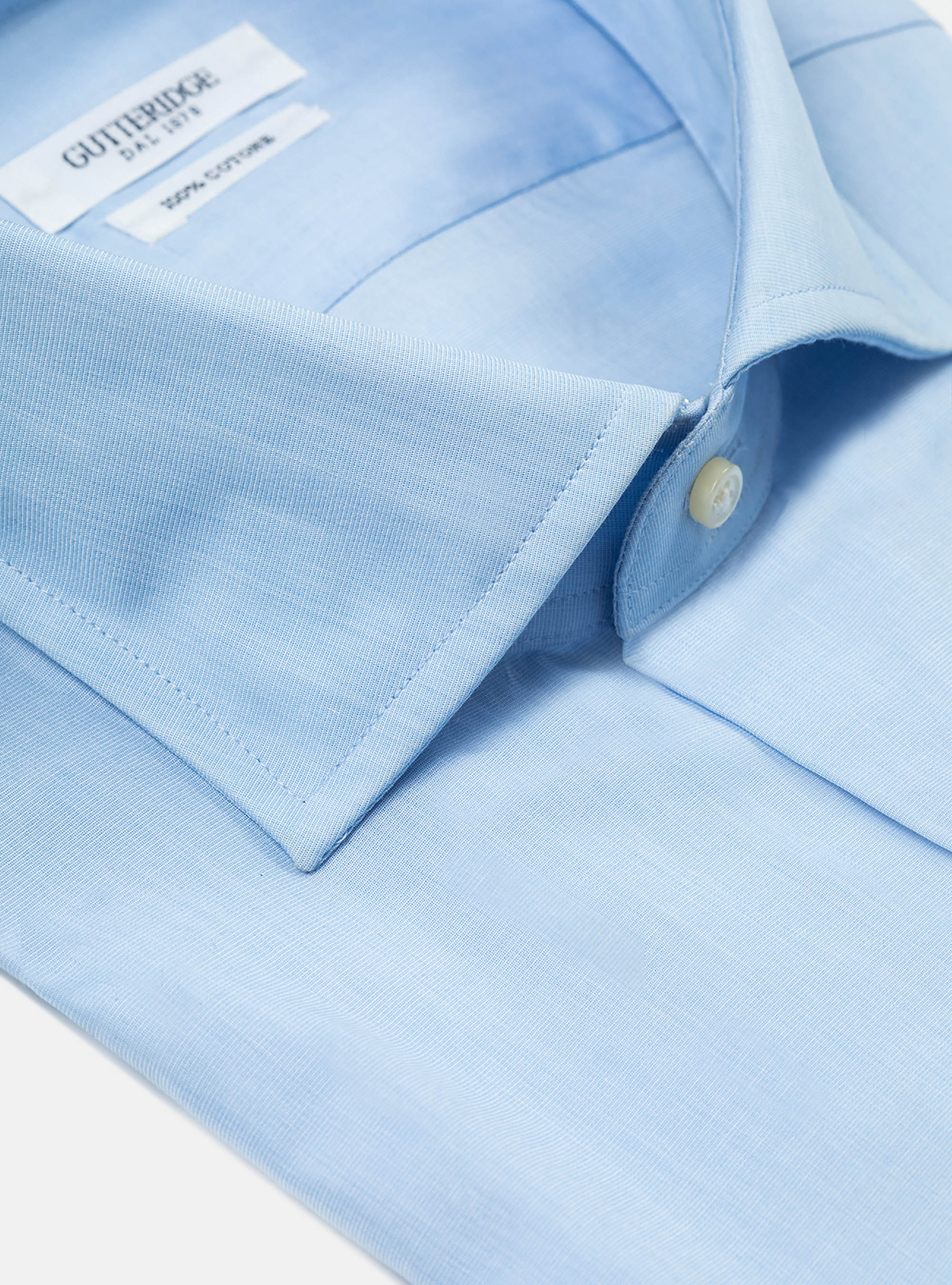 Camicia con collo francese in fil a fil, CELESTE