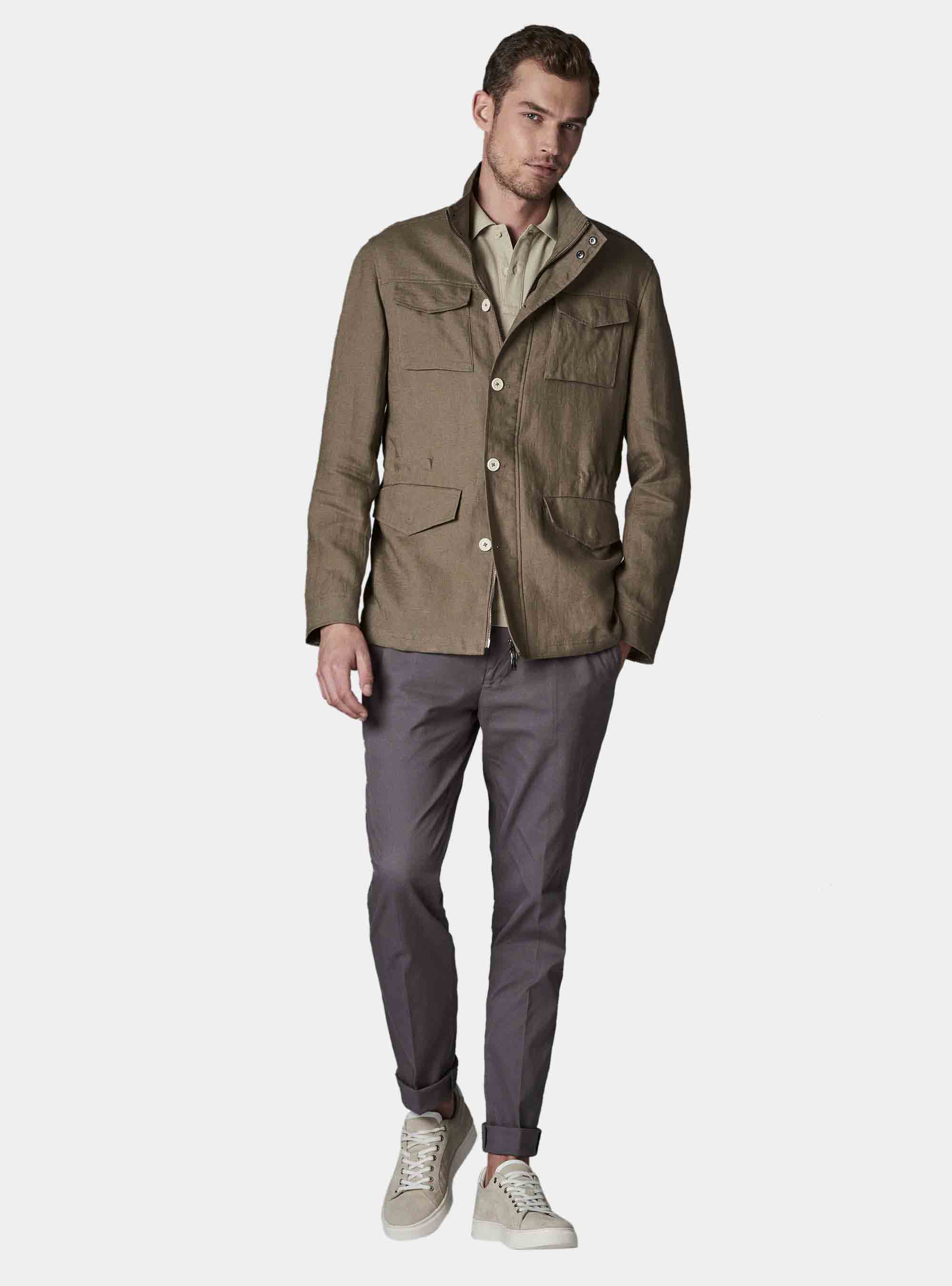 Giubbino in puro lino, FANGO