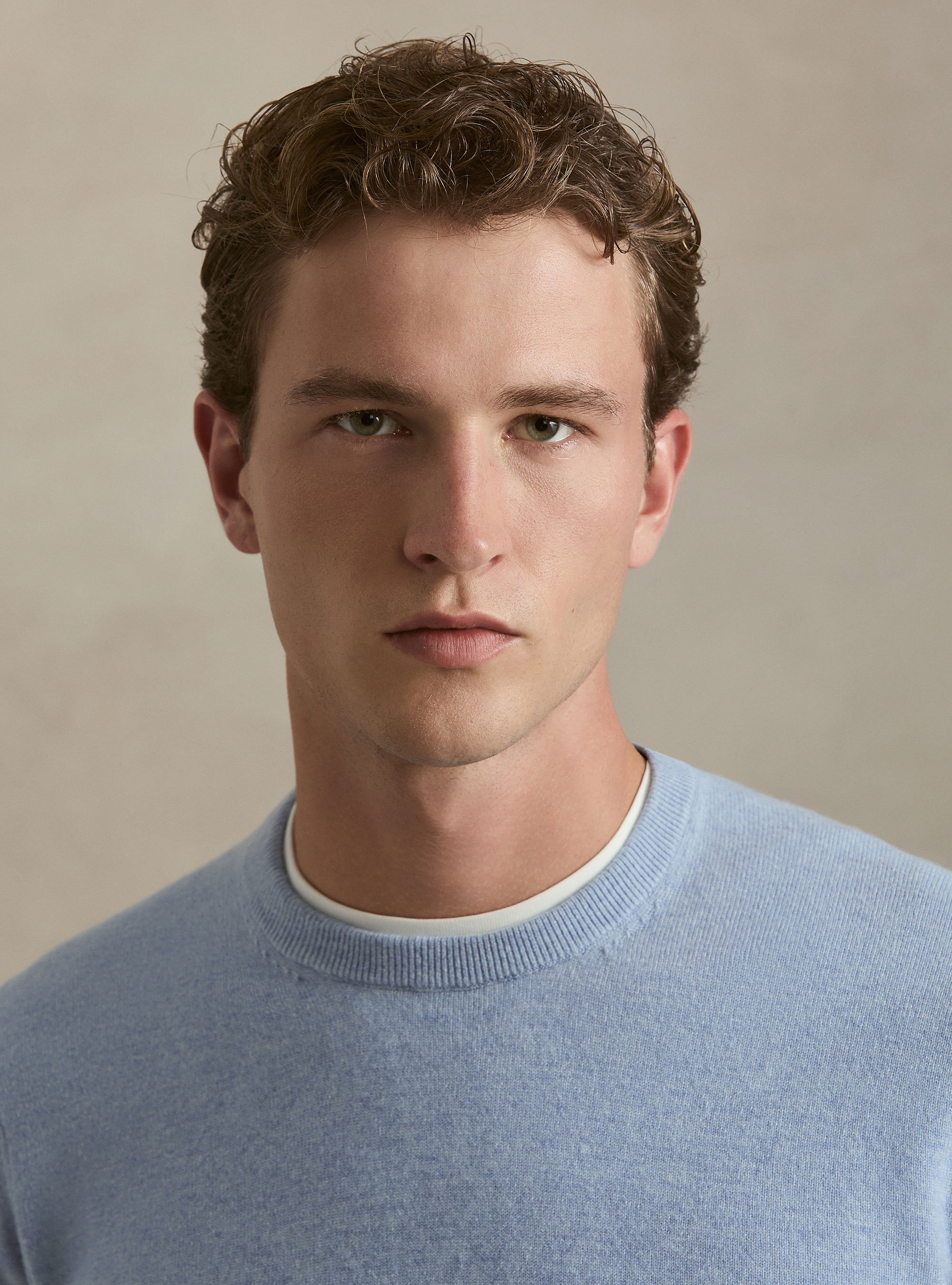 Lambswool and cashmere crewneck sweater, AZZURRO POLVERE 0283C