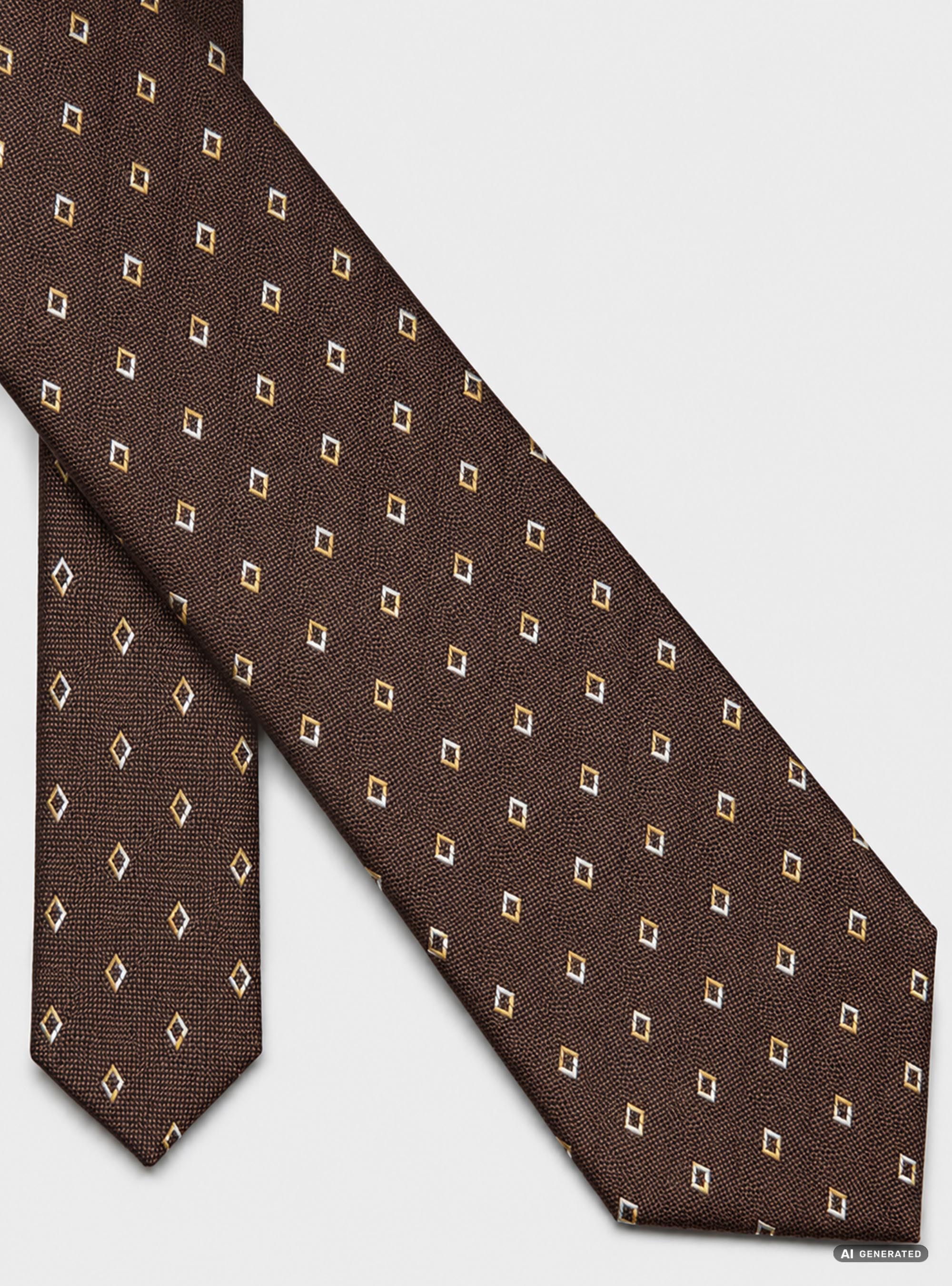 Cravatta in seta jacquard con microfantasia rombi, BROWN