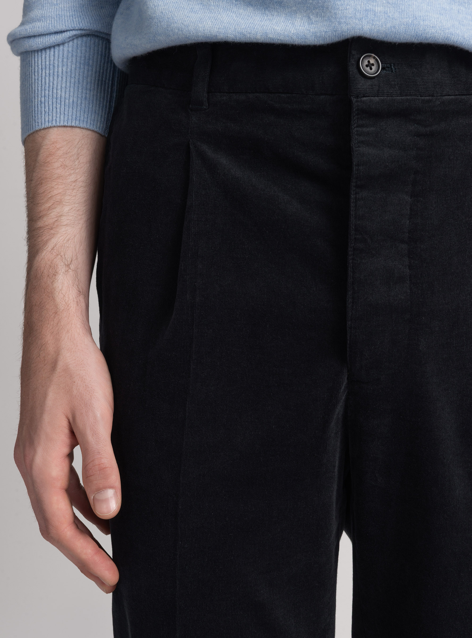 Pantalón elástico de rayas milleraies de terciopelo, AZUL MARINO