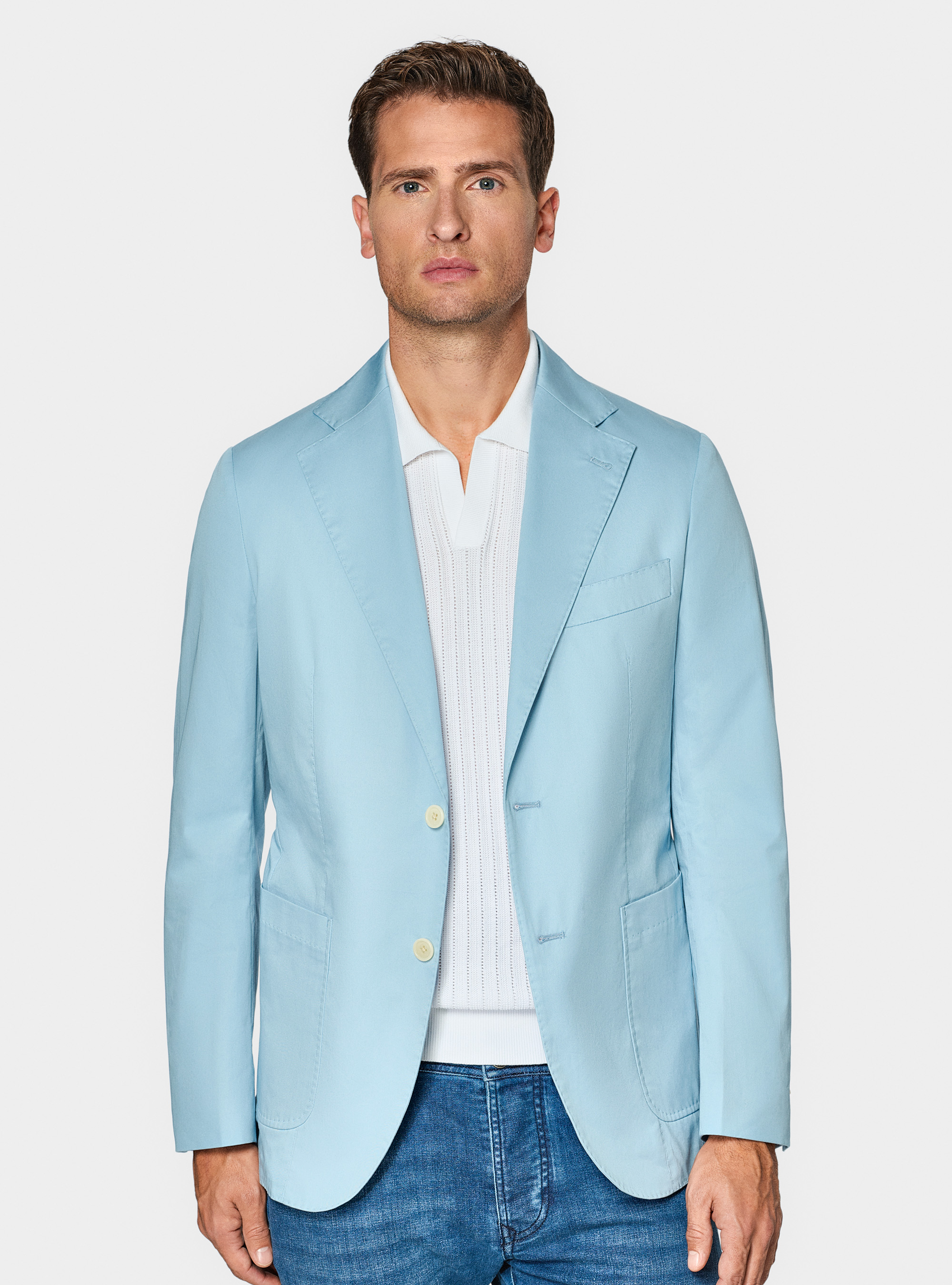 Cotton poplin blazer, LIGHT BLUE