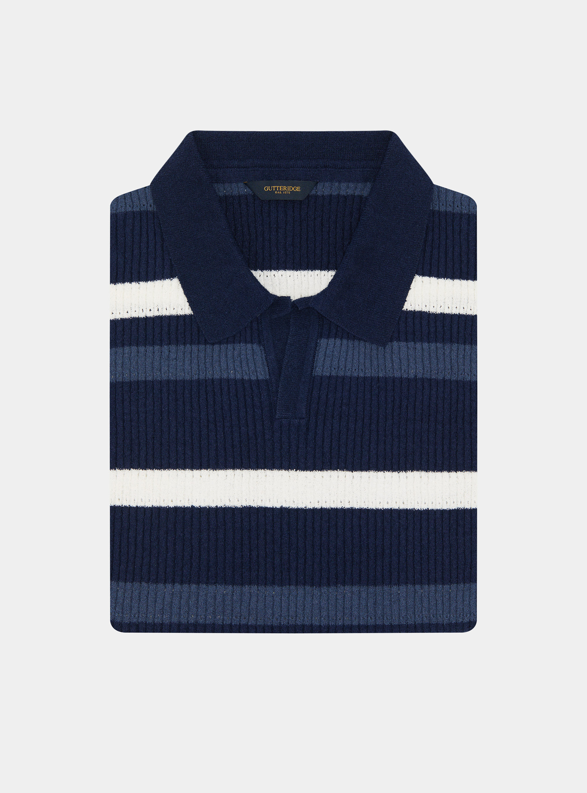 Polo rigata in maglia boucl&egrave;, BLU NAVY