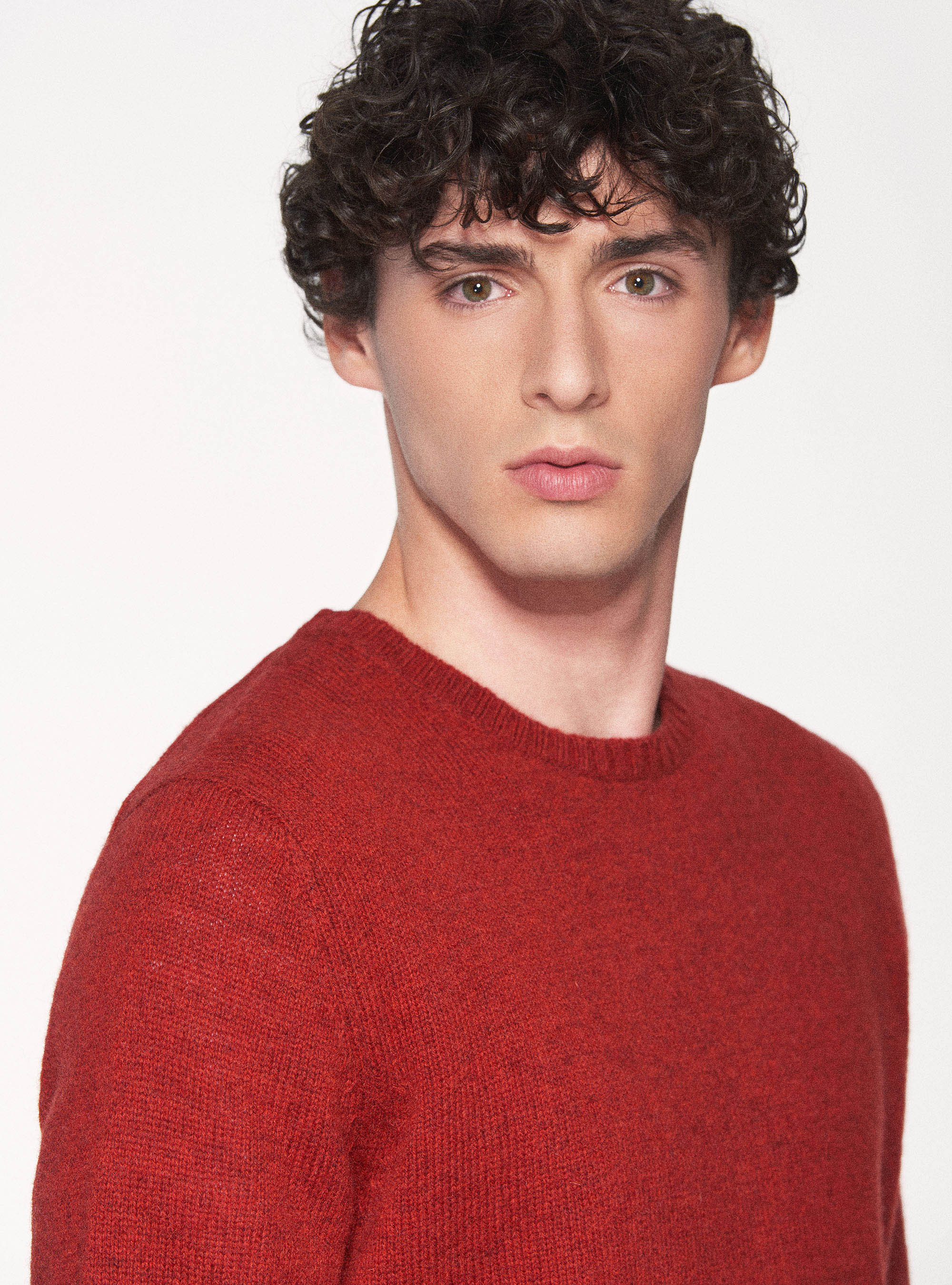 Maglia girocollo in pura lana shetland, MATTONE