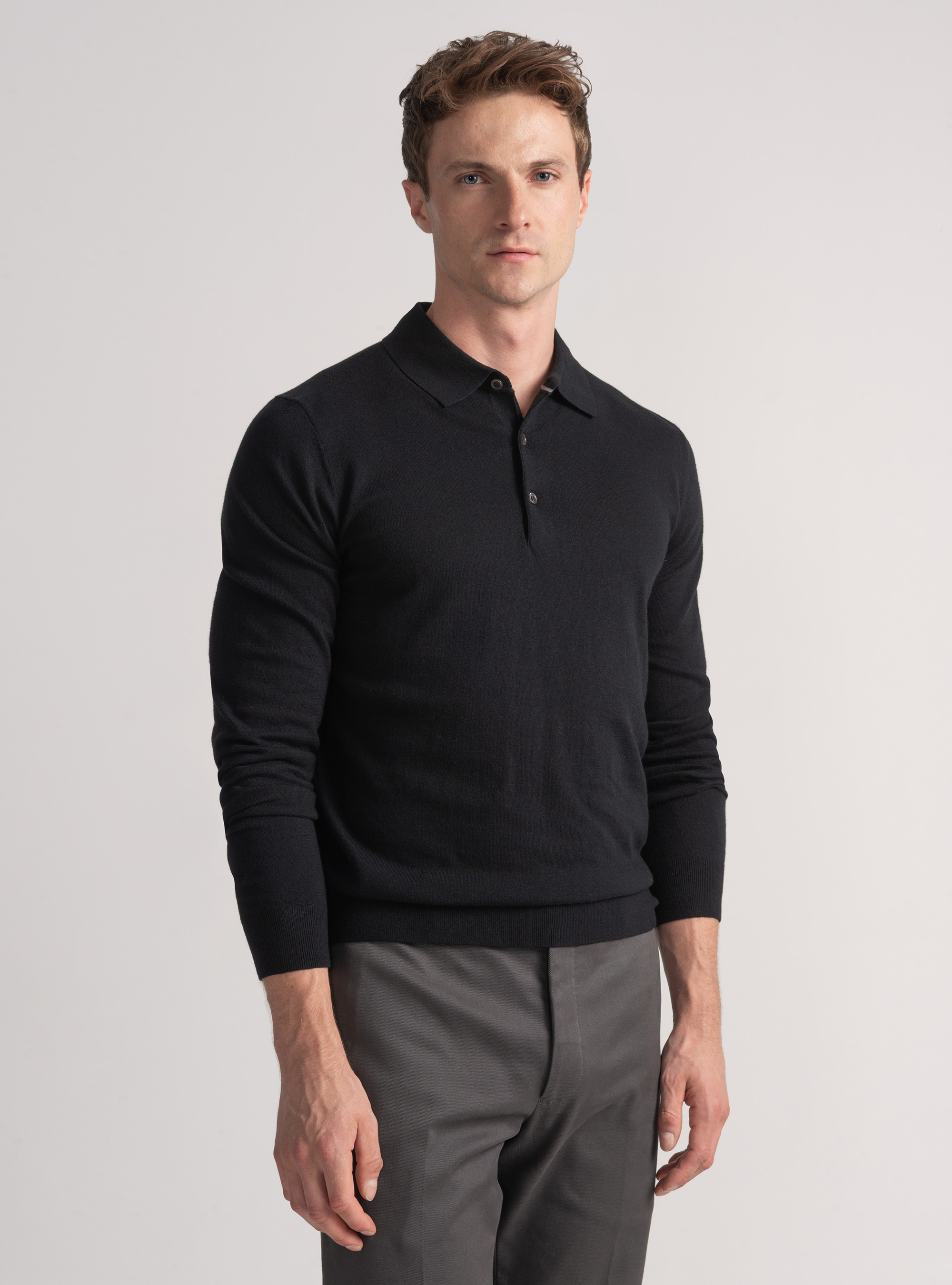 Polo de punto de algodón y cachemira, NEGRO