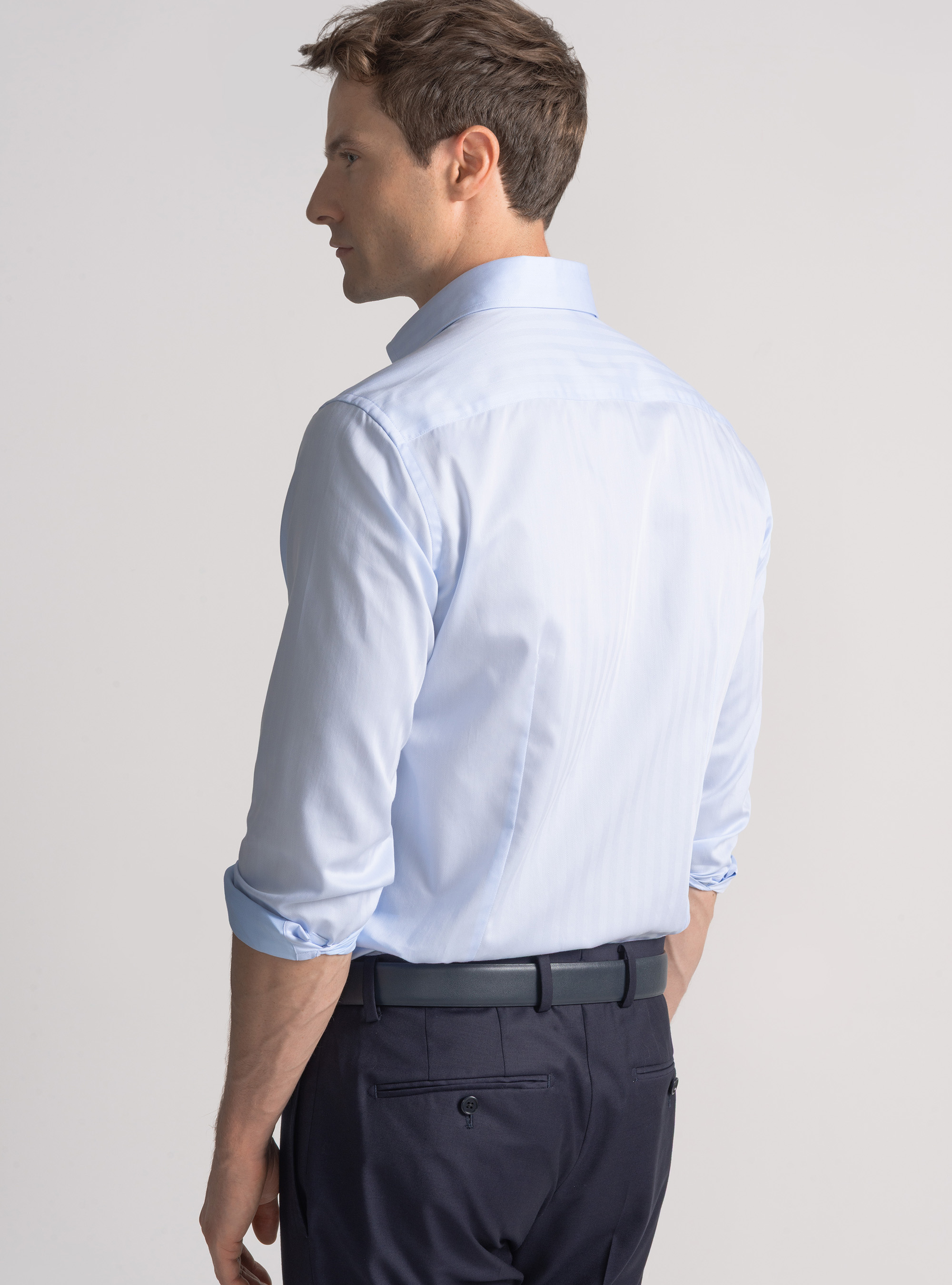 Herringbone shirt in cotton twill, LIGHT BLUE