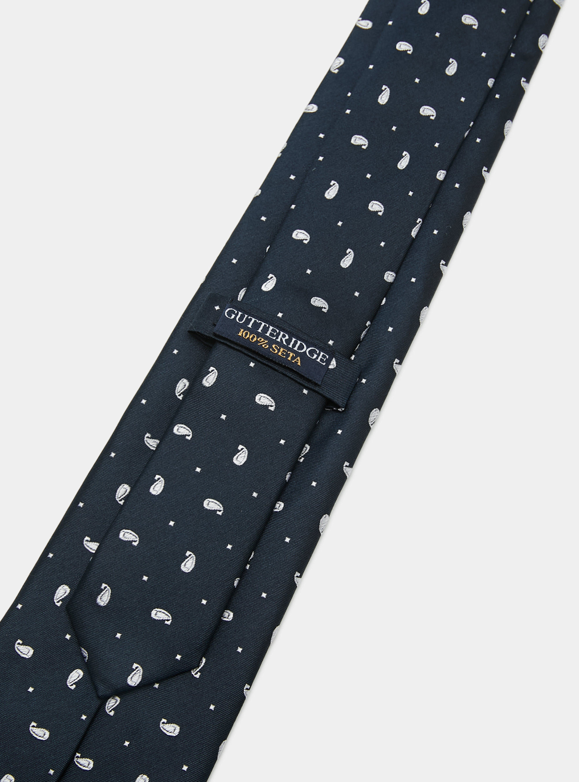 Cravatta in seta jacquard motivo paisley, NAVY/BIANCO