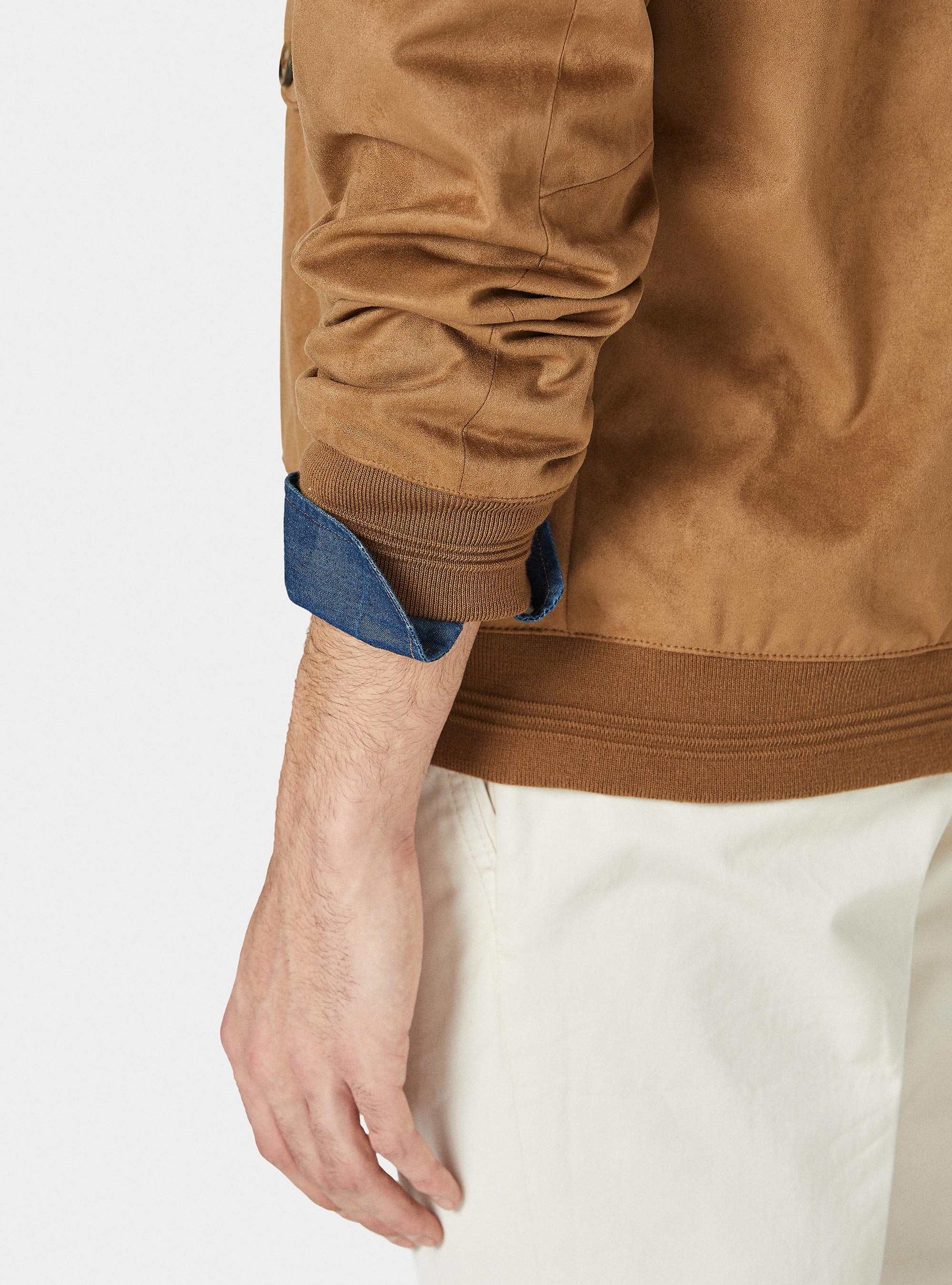 Suede effect bomber jacket, BROWN