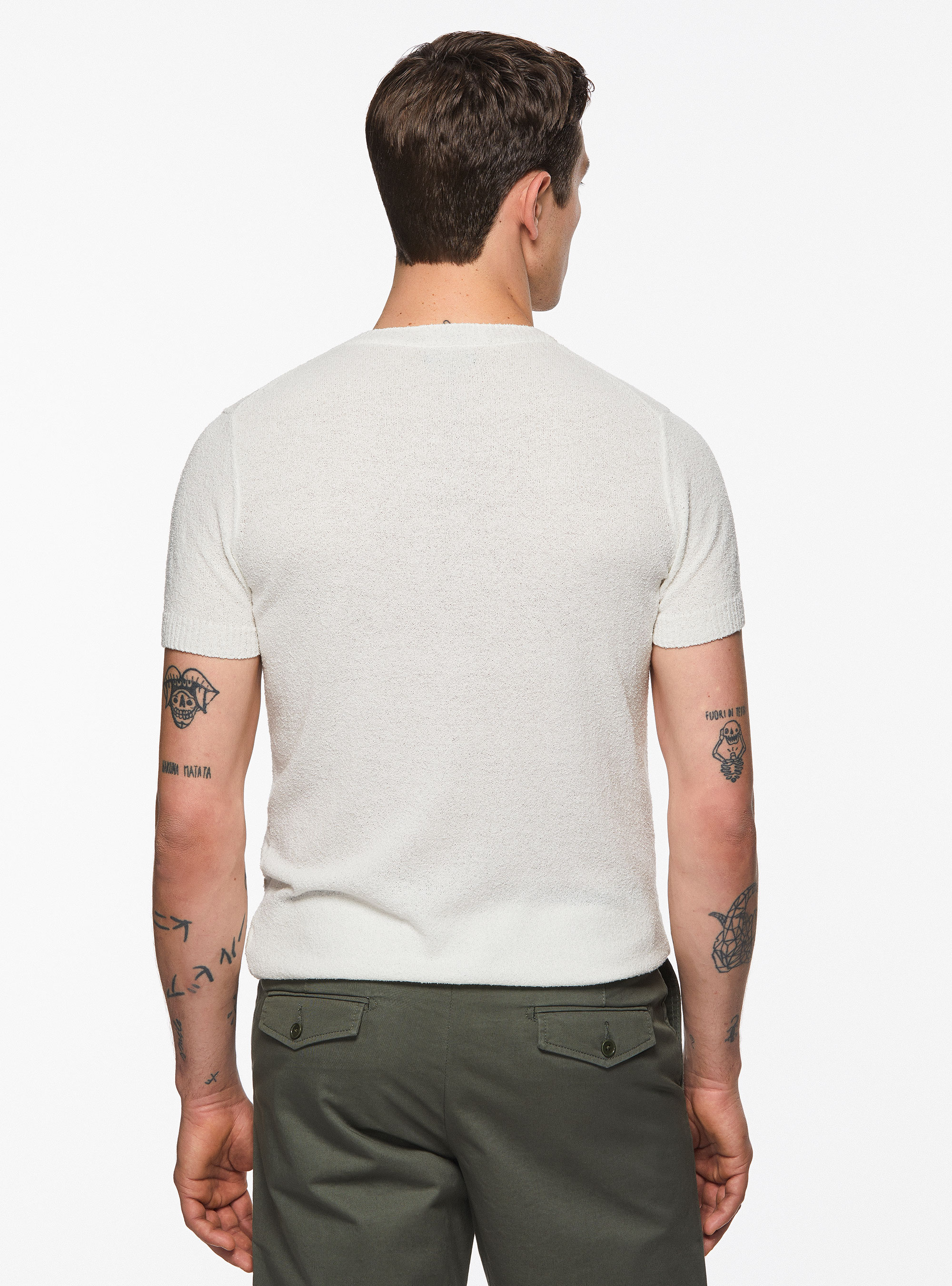 Maglia girocollo in misto cotone bouclè, BIANCO