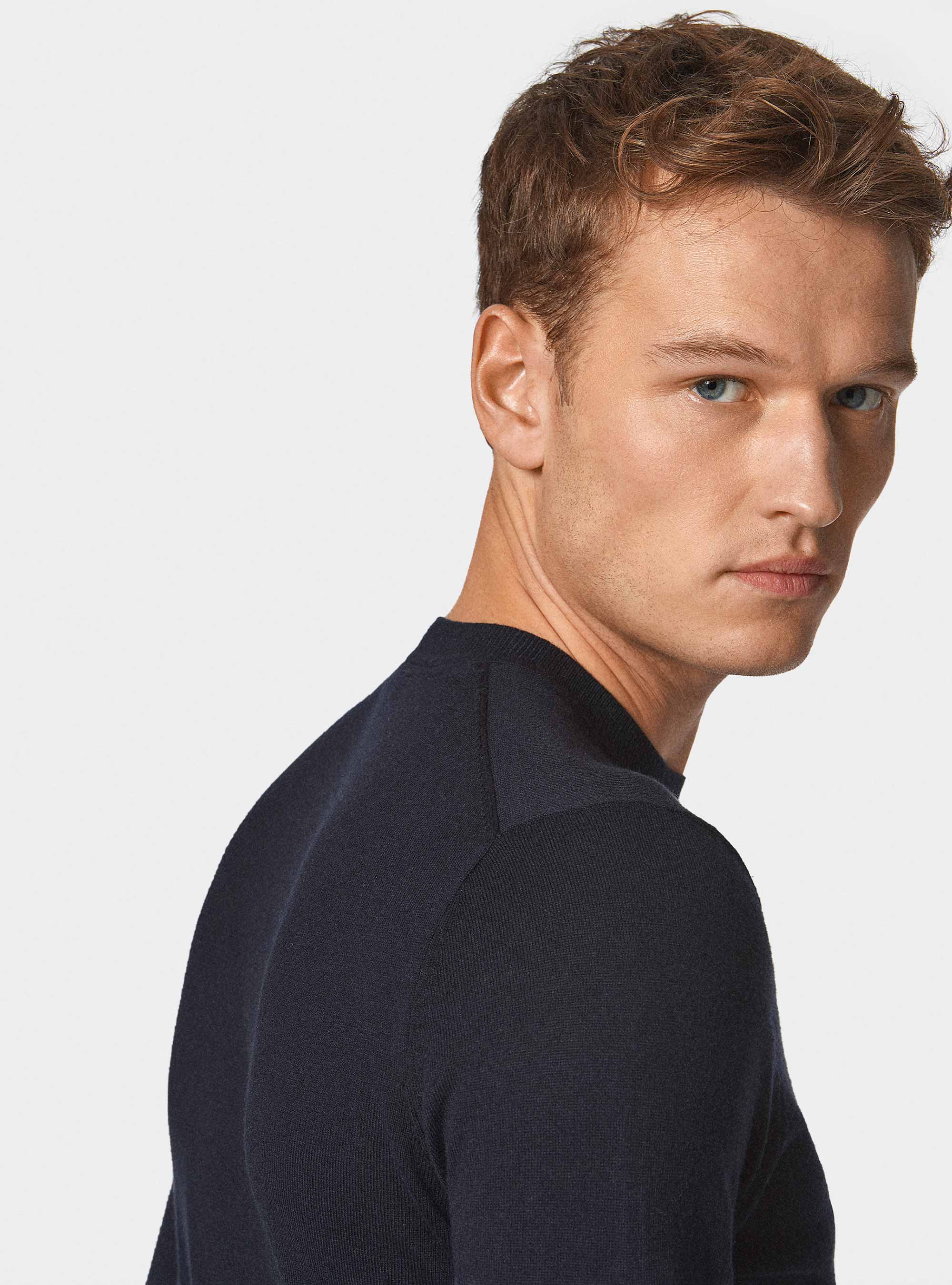 Round-neck sweater in cotton silk and cashmere, NAVY BLUE