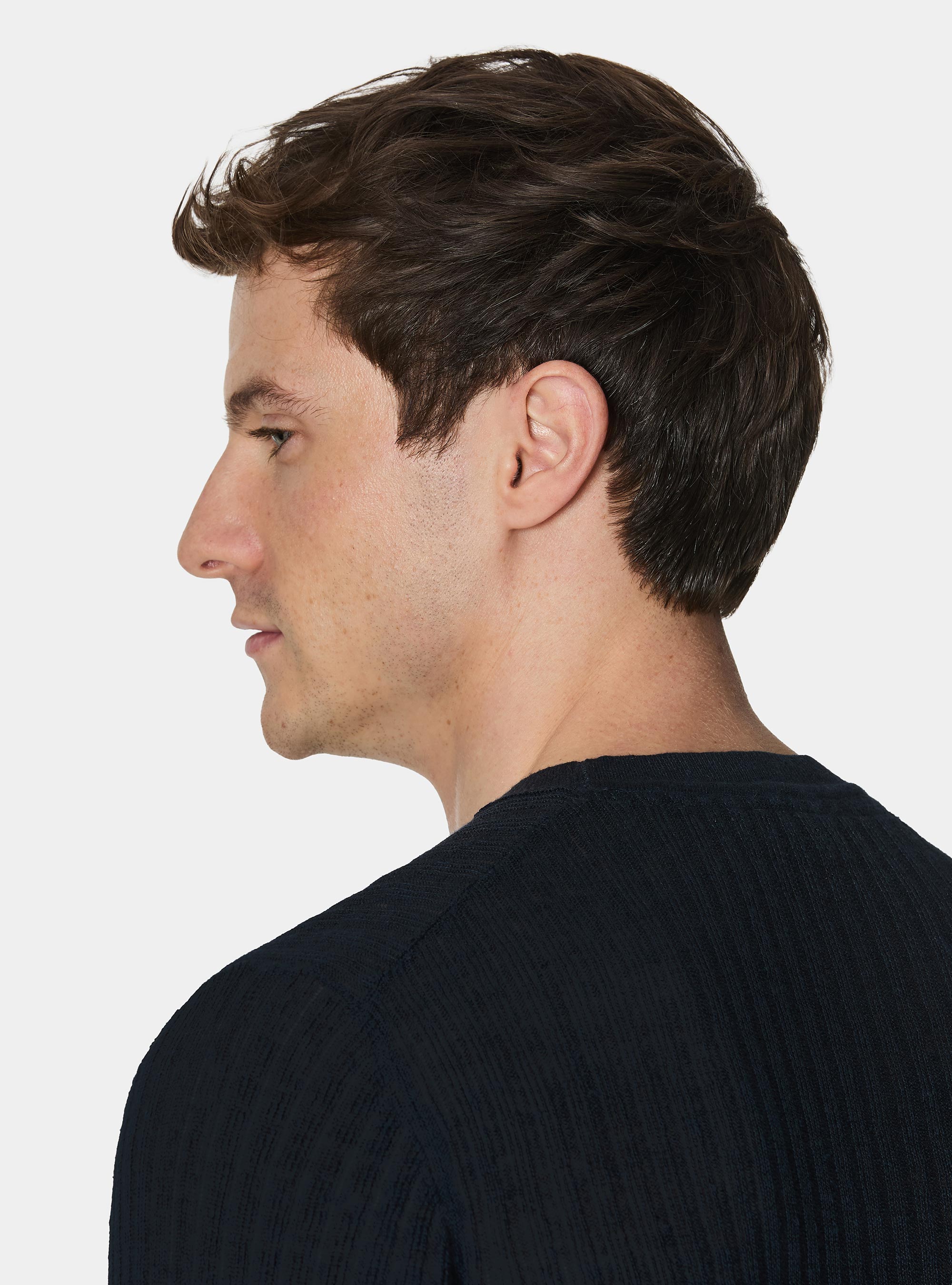 Maglia girocollo a costine in puro lino, BLU NAVY